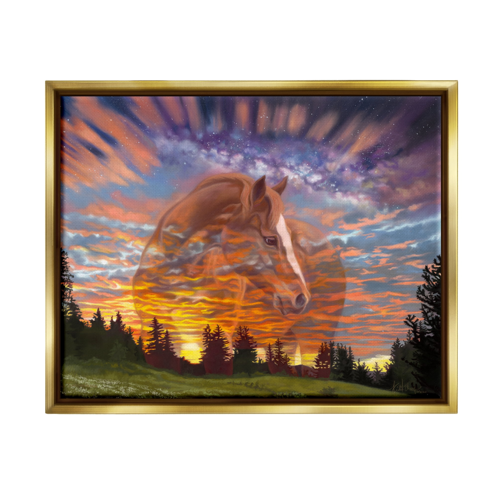 Stupell Industries Horse In Vivid Sunset Sky Animals & Insects Painting Gold Floater Framed Art Print Wall Art