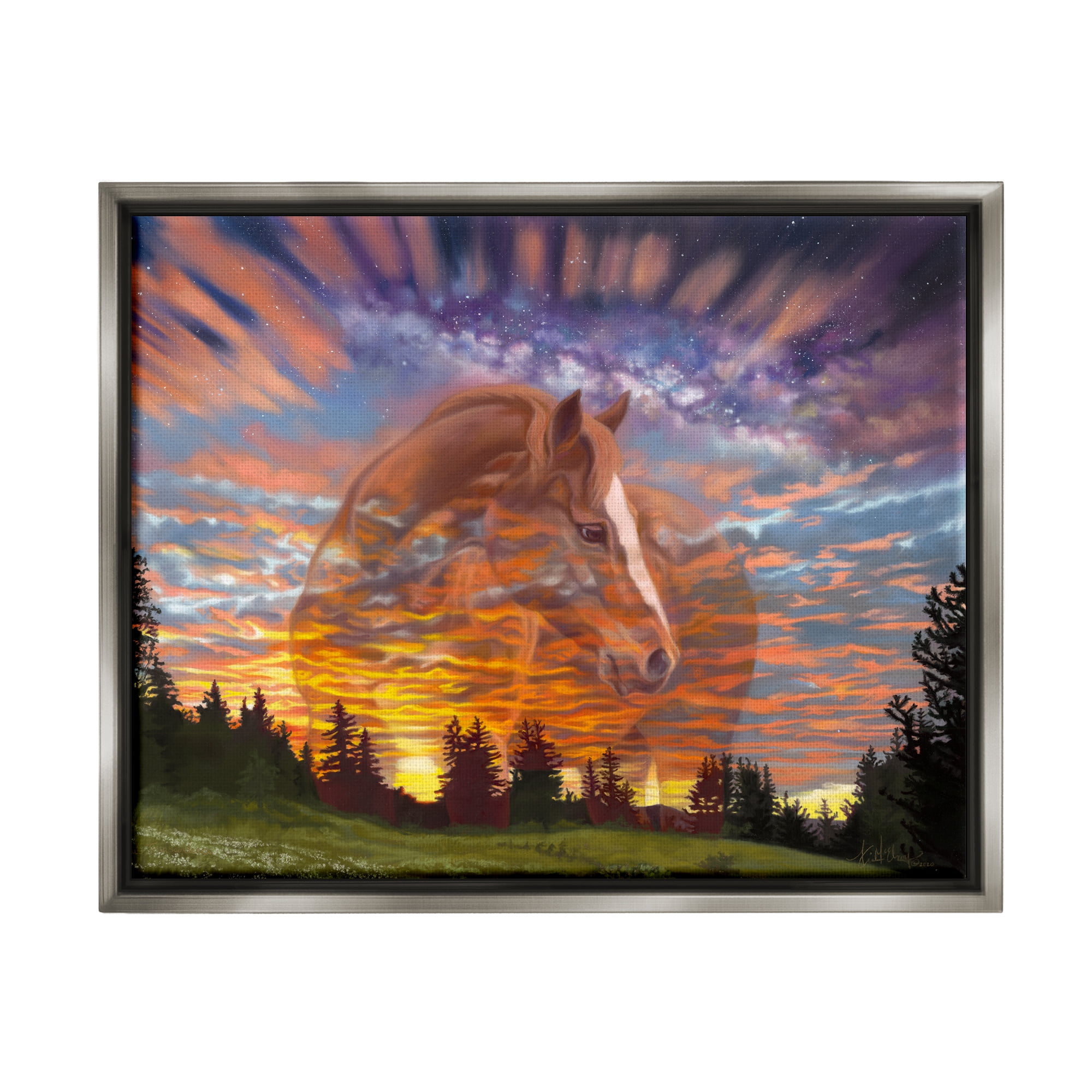 Stupell Industries Horse In Vivid Sunset Sky Animals & Insects Painting Gray Floater Framed Art Print Wall Art