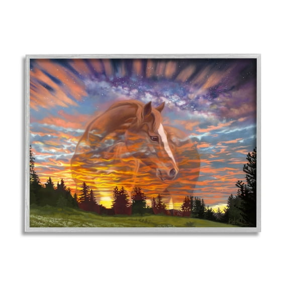 Stupell Industries Horse In Vivid Sunset Sky Animals & Insects Painting Gray Framed Art Print Wall Art