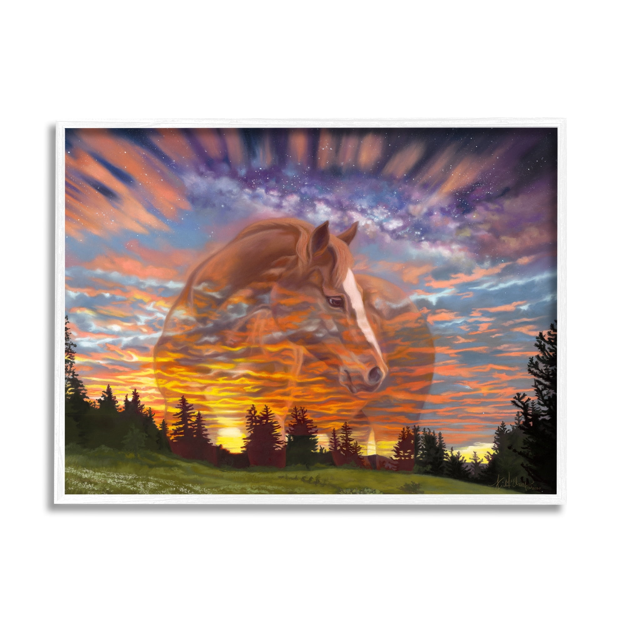 Stupell Industries Horse In Vivid Sunset Sky Animals & Insects Painting White Framed Art Print Wall Art