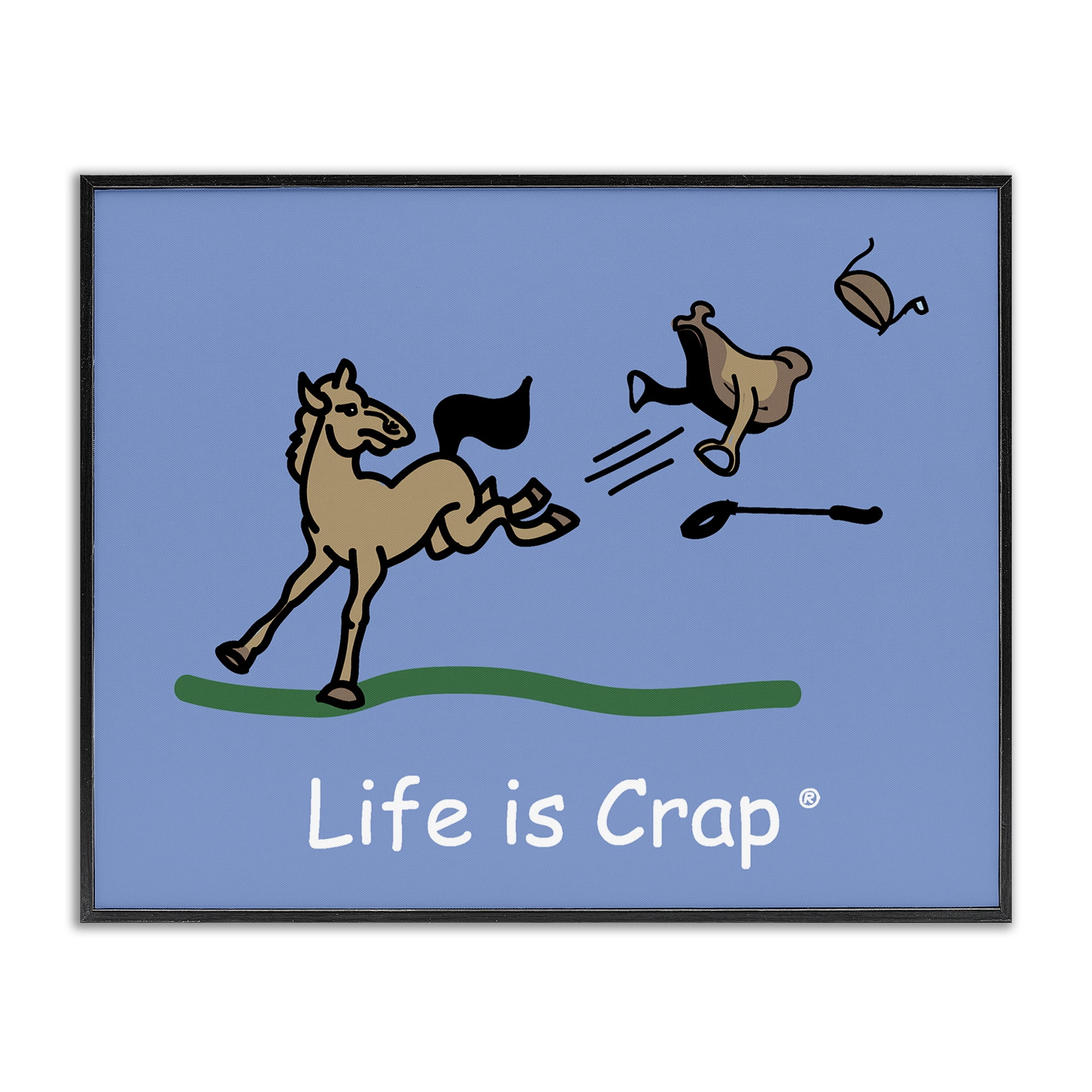 Stupell Industries Horse Kicking Saddle Novelty & Humor Painting Black Framed Art Print Wall Art, 20 x 16