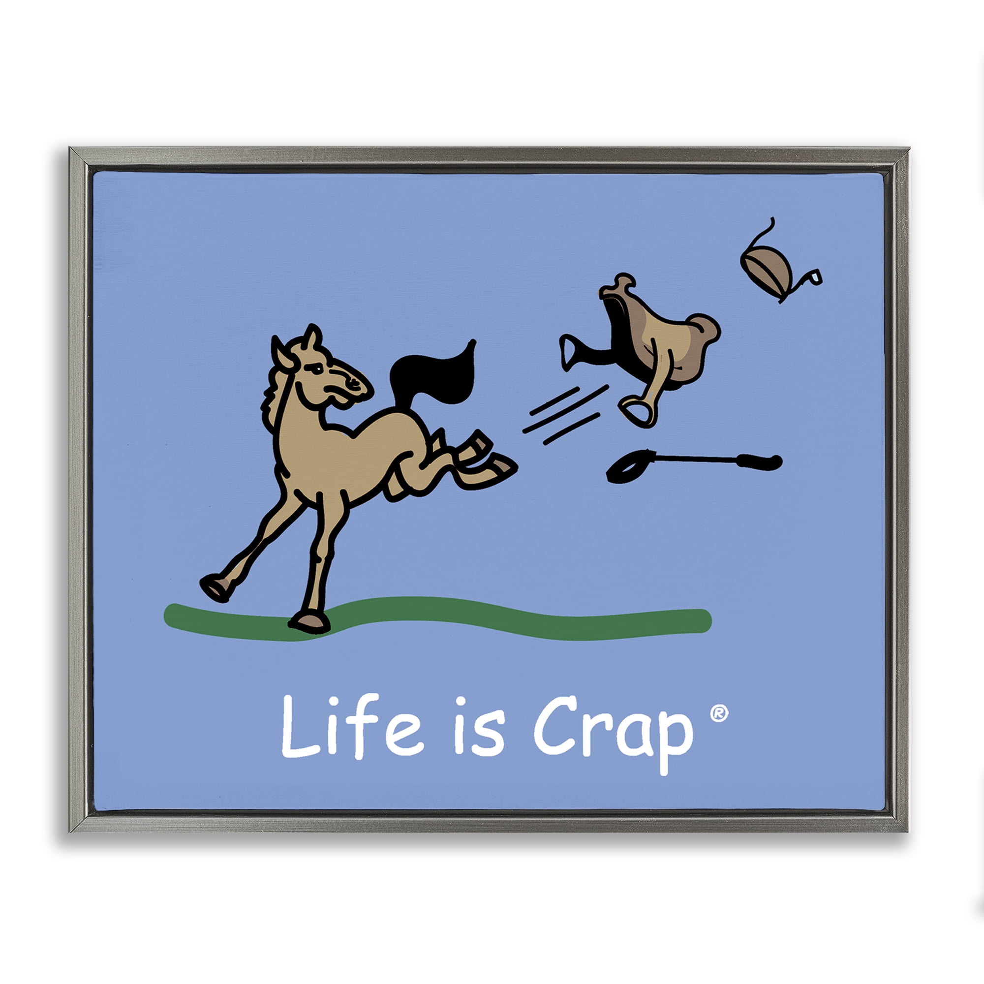 Stupell Industries Horse Kicking Saddle Novelty & Humor Painting Gray Floater Framed Canvas Art Print Wall Art, 31 x 25