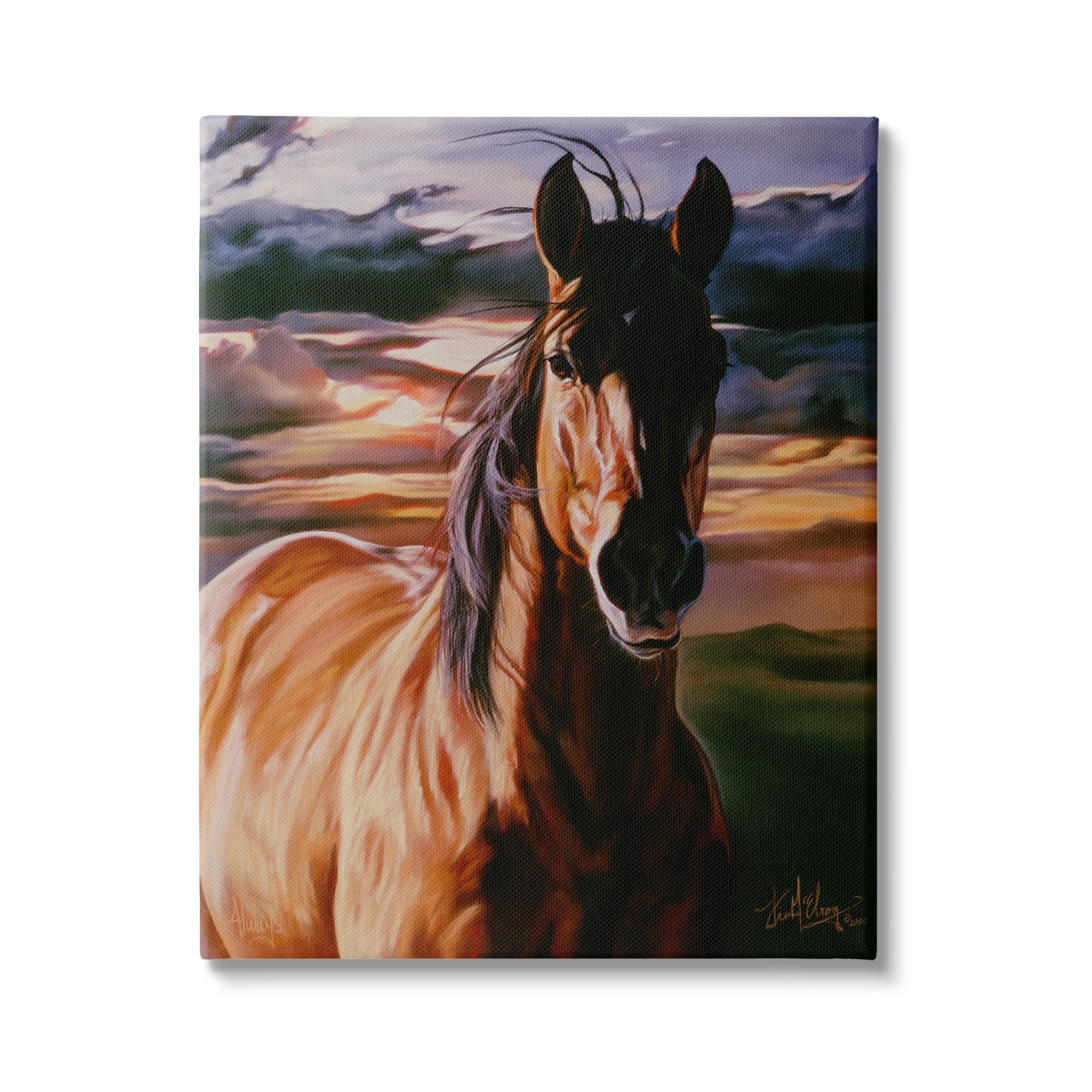 Stupell Industries Horse Landscape Painting Animals & Insects Painting Gallery Wrapped Canvas Print Wall Art, 16 x 20