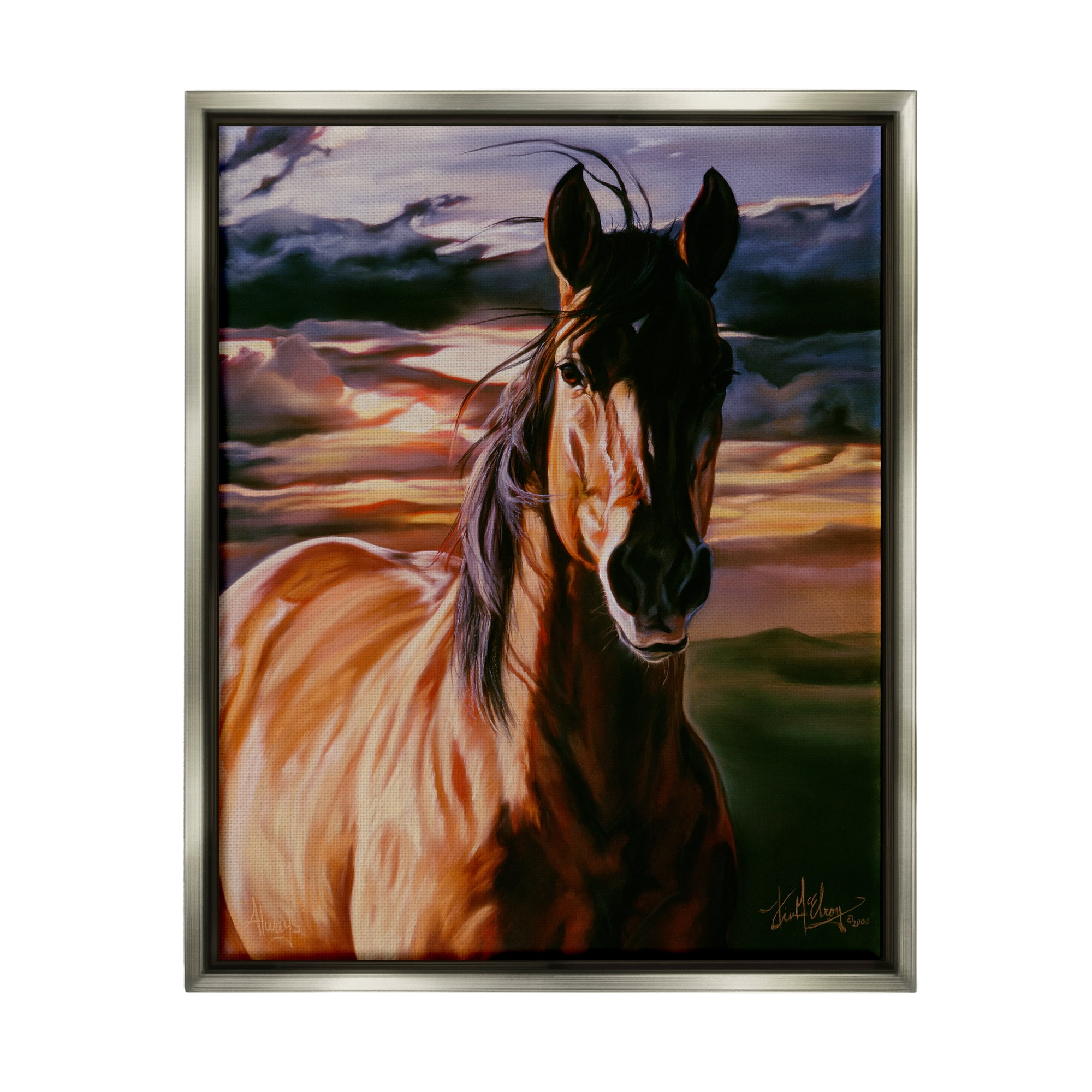 Stupell Industries Horse Landscape Painting Animals & Insects Painting Gray Floater Framed Art Print Wall Art, 25 x 31