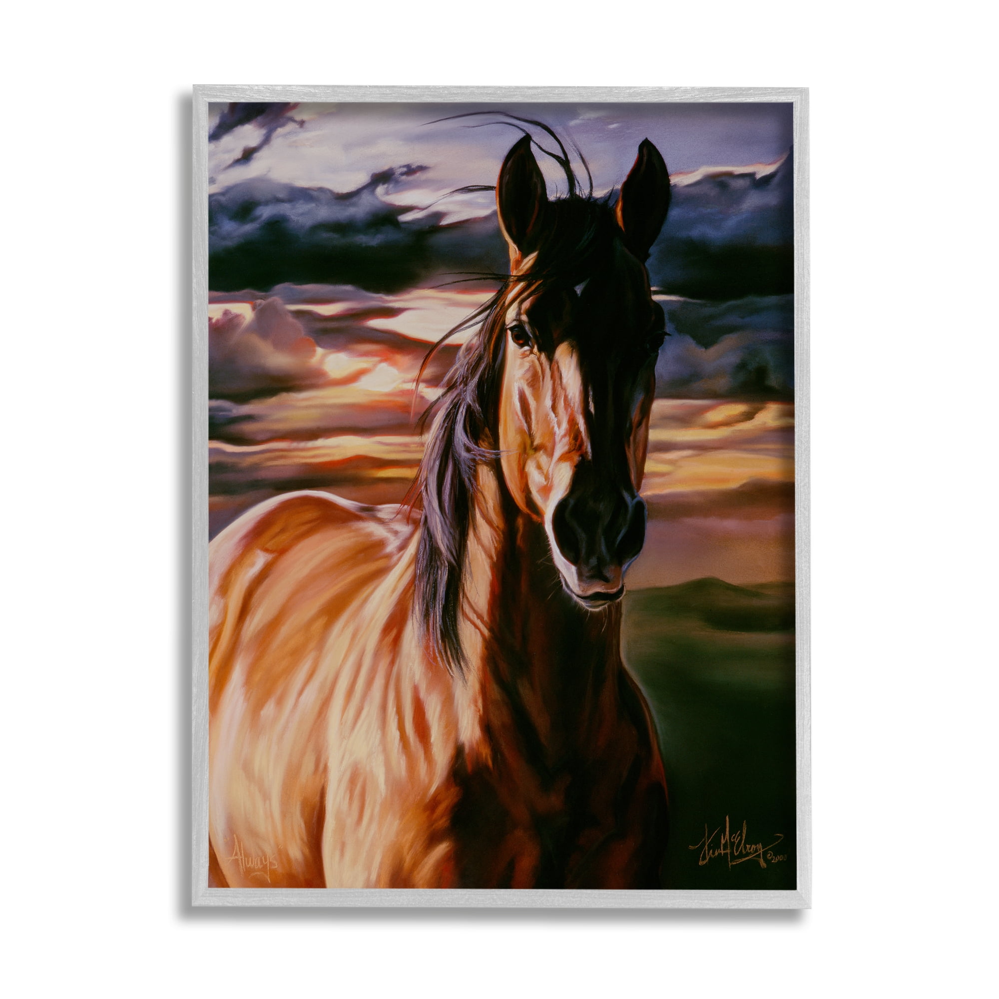 Stupell Industries Horse Landscape Painting Animals & Insects Painting Gray Framed Art Print Wall Art, 16 x 20