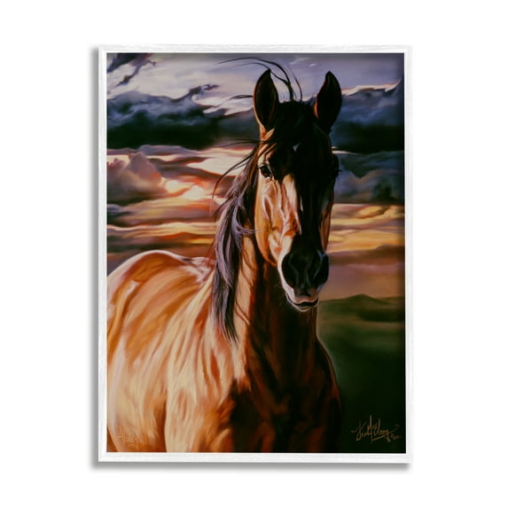 Stupell Industries Horse Landscape Painting Animals & Insects Painting White Framed Art Print Wall Art, 11 x 14