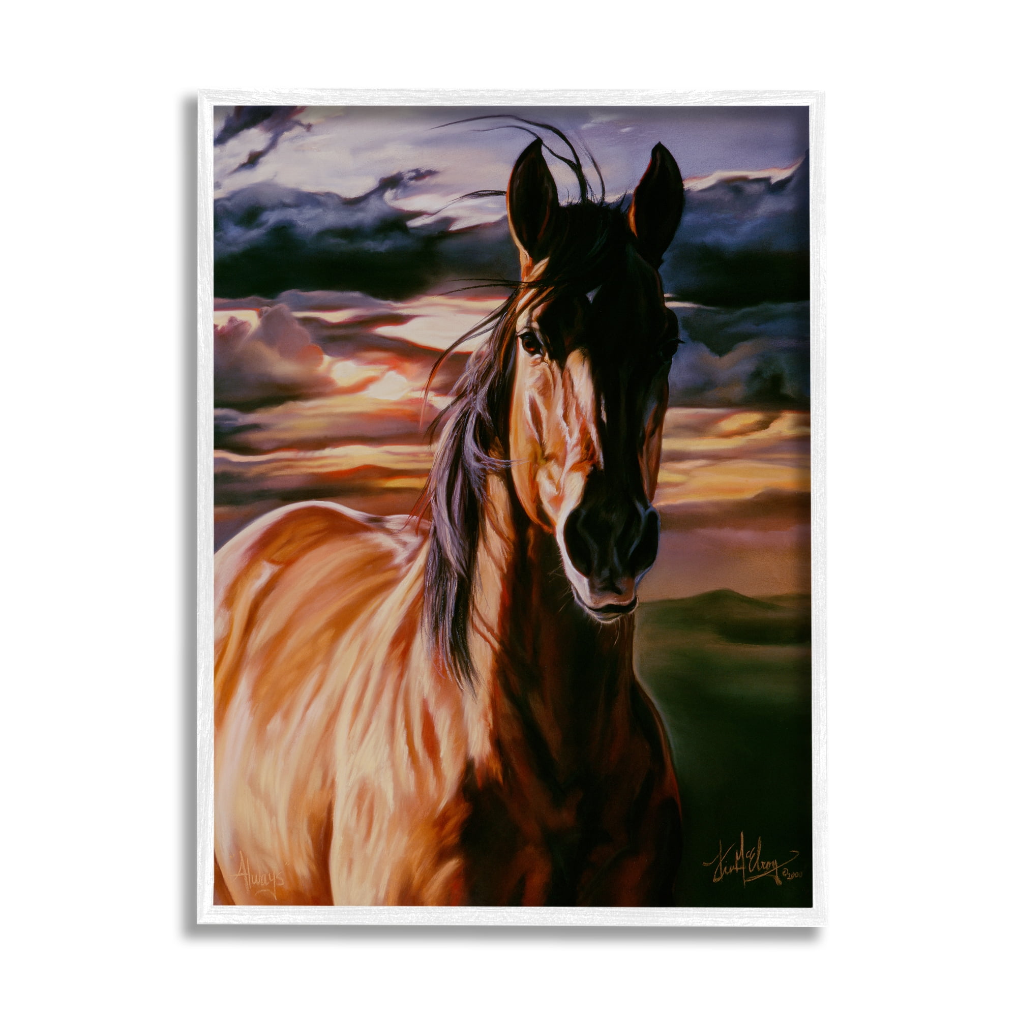 Stupell Industries Horse Landscape Painting Animals & Insects Painting White Framed Art Print Wall Art, 16 x 20