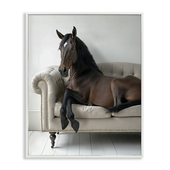 Stupell Industries Horse Lounging on Sofa Animals Painting White Framed Art Print Wall Art, 11 x 14