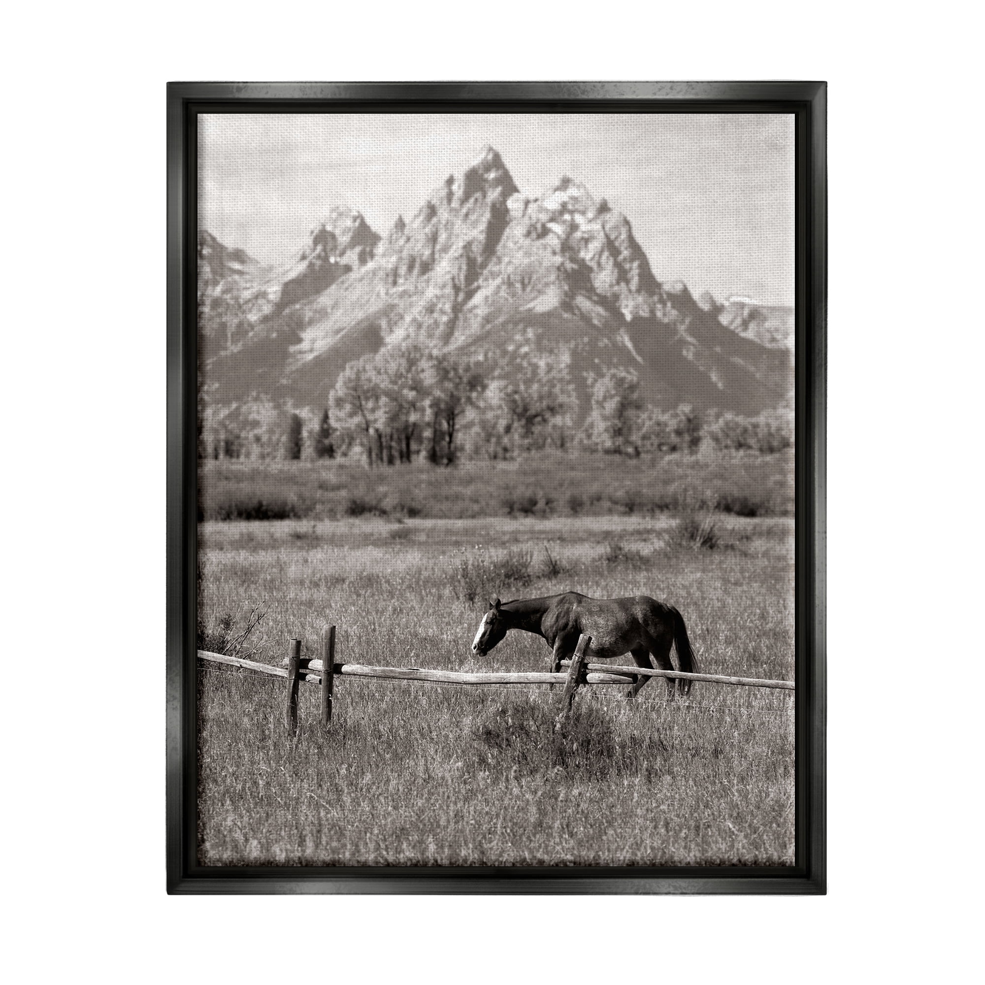 Stupell Industries Horse & Mountain Scenery Landscape Photography Black Floater Framed Canvas Art Print Wall Art, 17 x 21