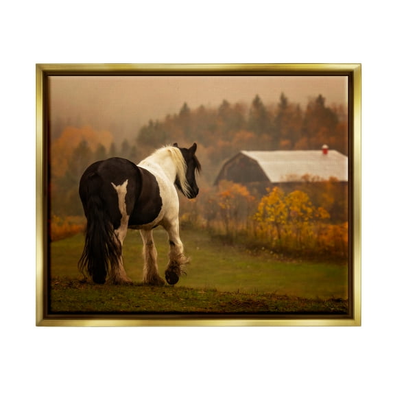 Stupell Industries Horse Overlooking Barn Landscape Photography Gold Floater Framed Canvas Art Print Wall Art, 31 x 25