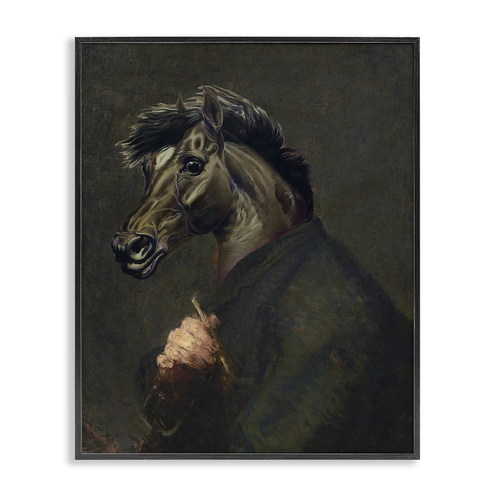 Stupell Industries Horse Painter Portrait Novelty & Humor Painting Black Framed Art Print Wall Art, 16 x 20