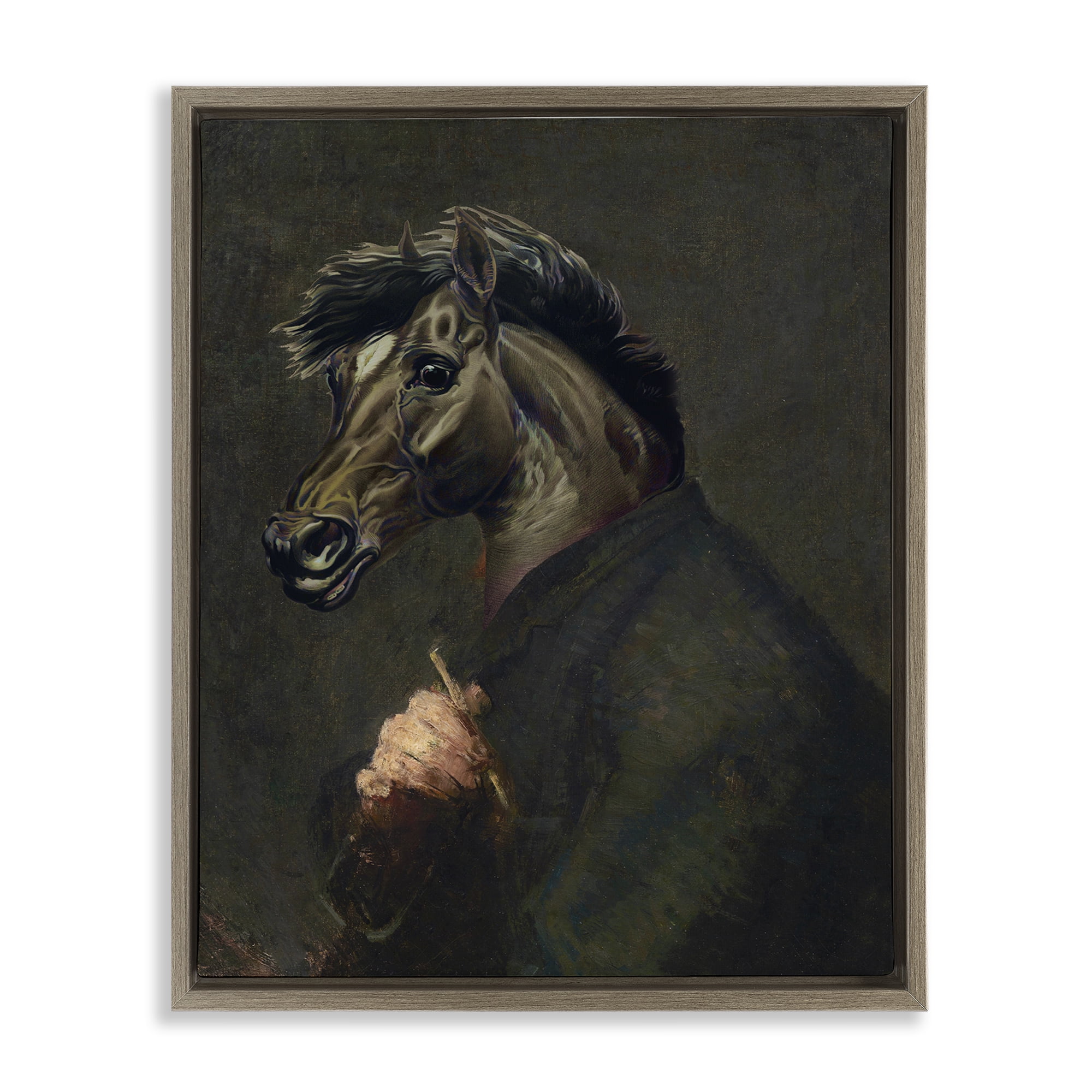Stupell Industries Horse Painter Portrait Novelty & Humor Painting Brown Floater Framed Canvas Art Print Wall Art, 25 x 31
