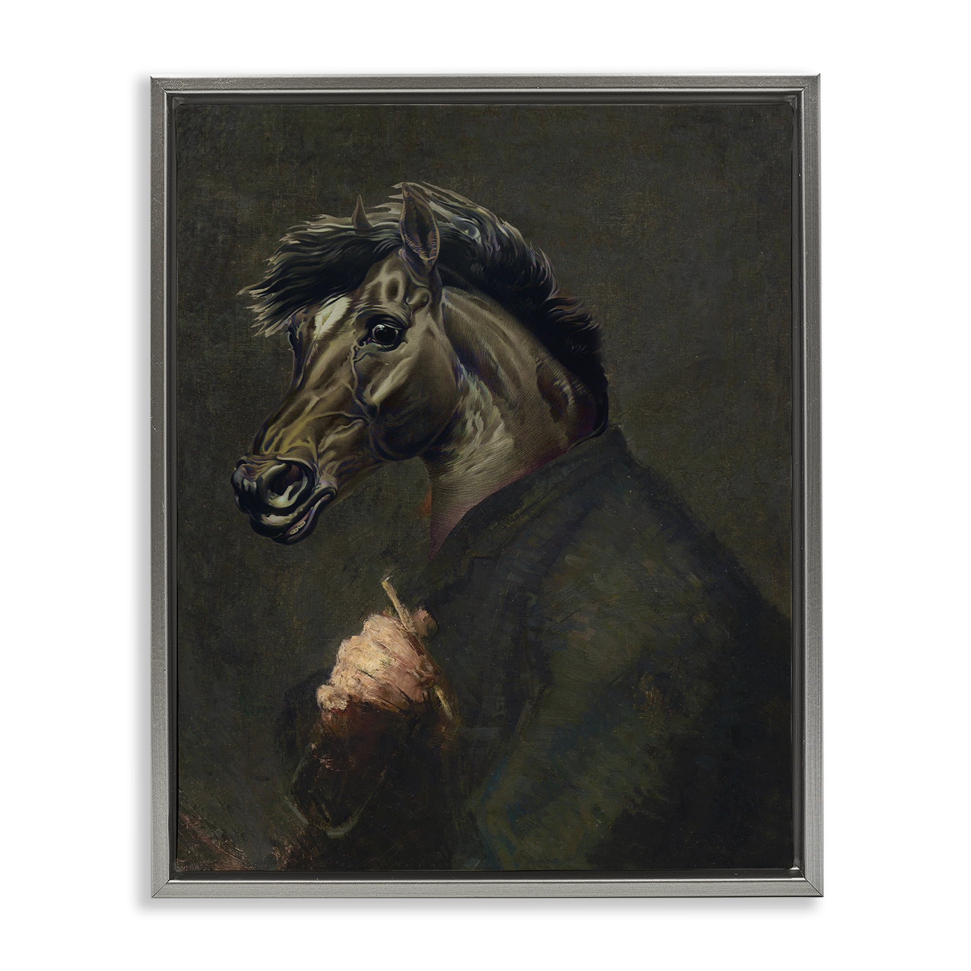 Stupell Industries Horse Painter Portrait Novelty & Humor Painting Gray Floater Framed Canvas Art Print Wall Art, 17 x 21