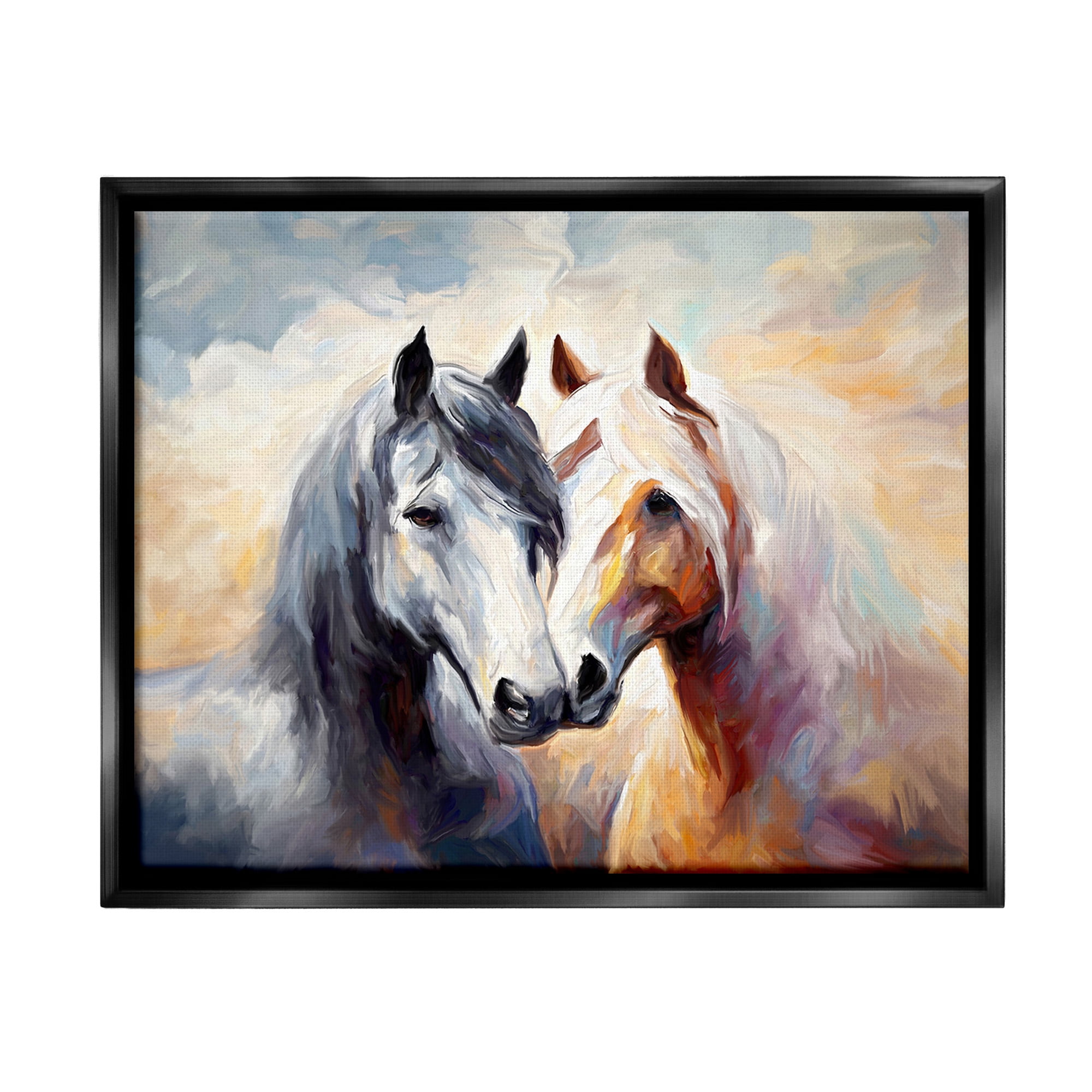 Stupell Industries Horse Pair & Sunrise Animals & Insects Painting Black Floater Framed Canvas Art Print Wall Art, 31 x 25