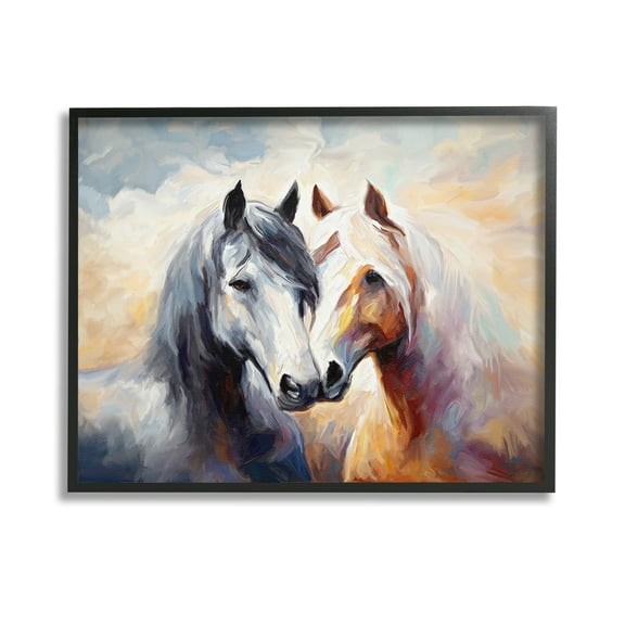 Stupell Industries Horse Pair & Sunrise Animals & Insects Painting Black Framed Art Print Wall Art, 14 x 11