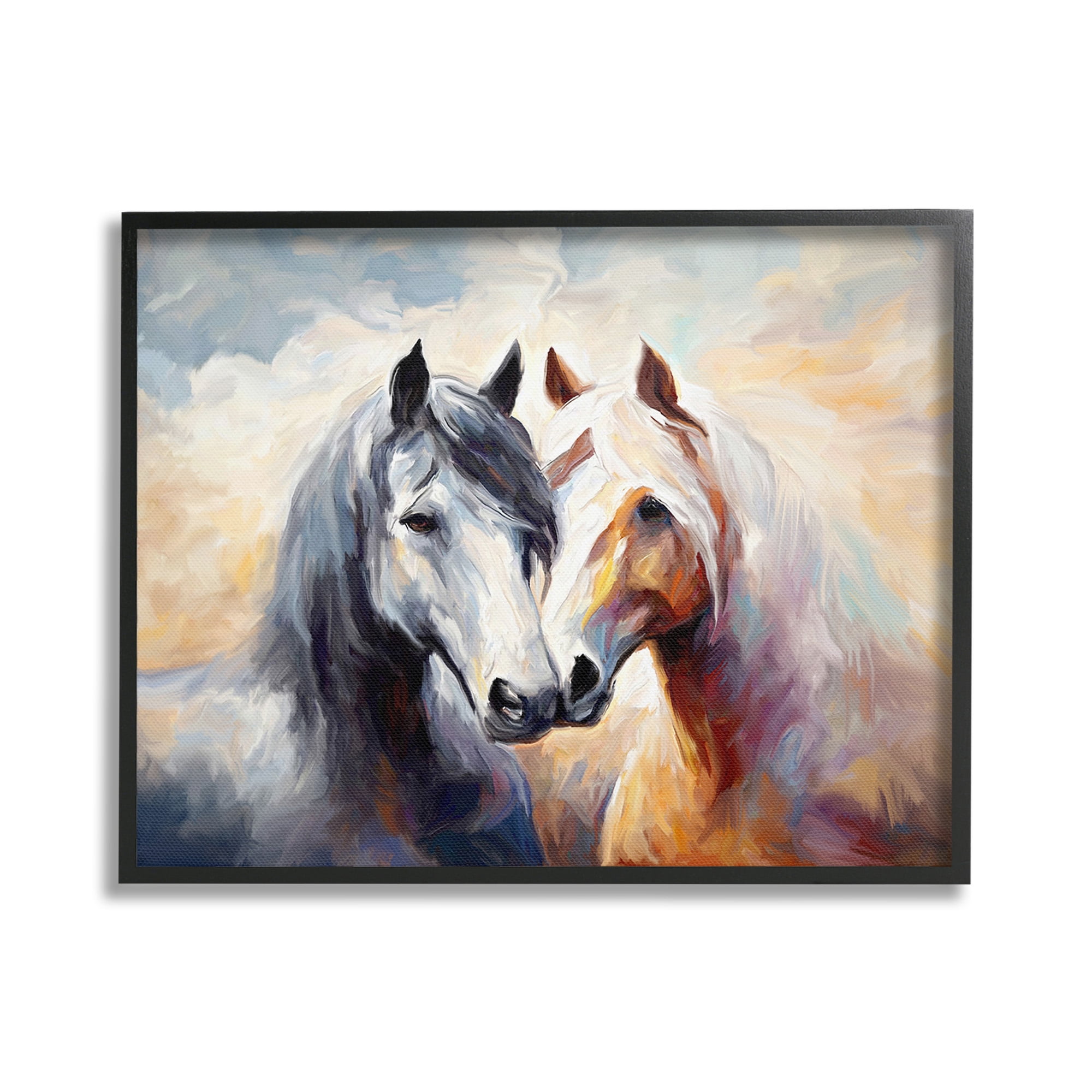Stupell Industries Horse Pair & Sunrise Animals & Insects Painting Black Framed Art Print Wall Art, 20 x 16