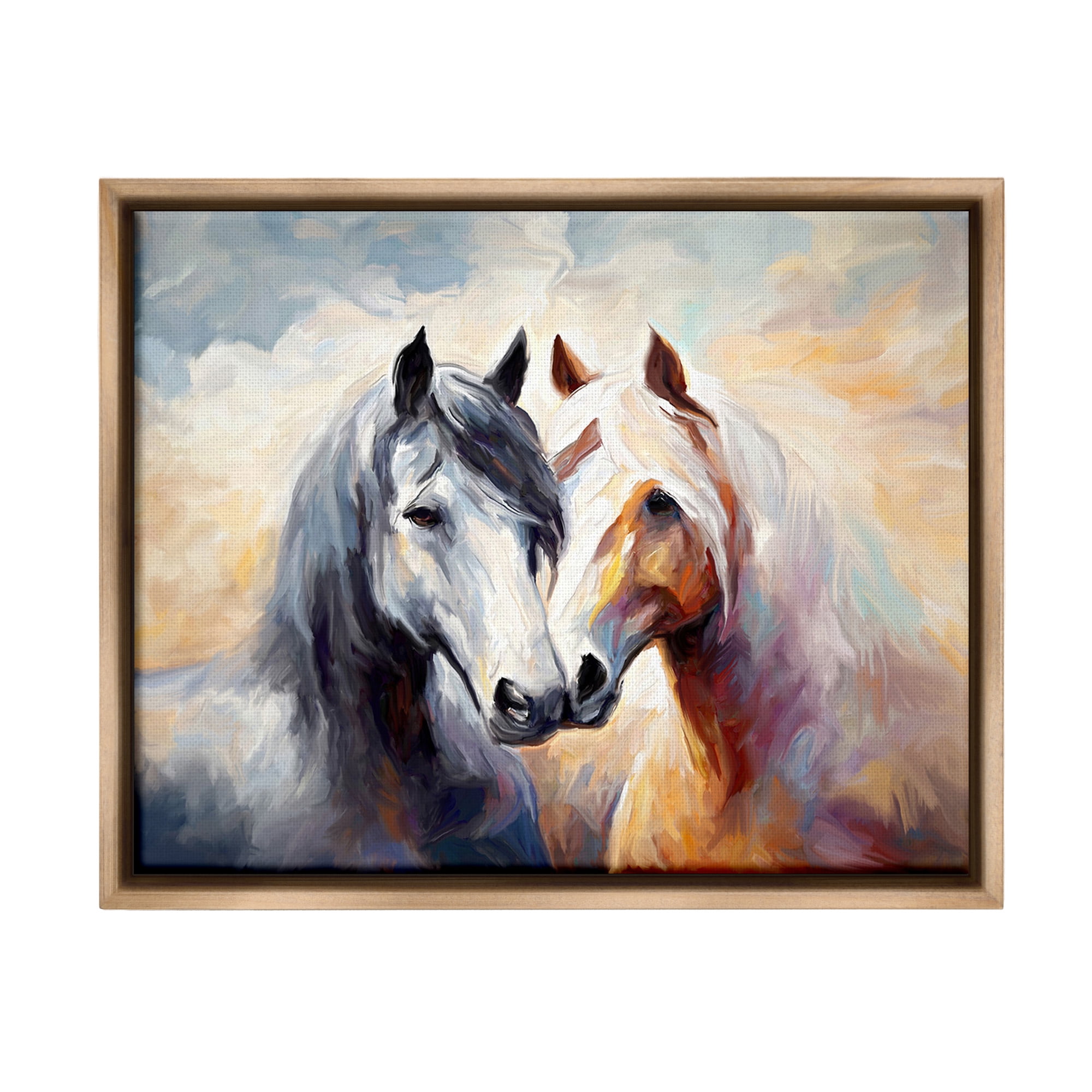 Stupell Industries Horse Pair & Sunrise Animals & Insects Painting Brown Floater Framed Canvas Art Print Wall Art, 31 x 25