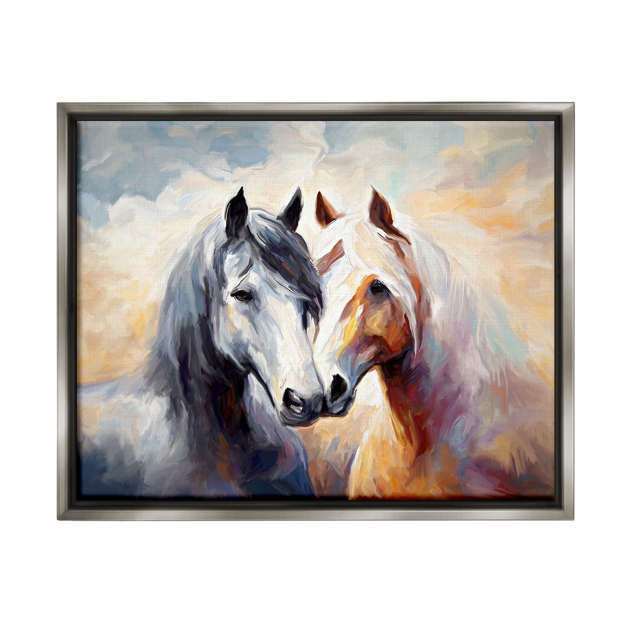 Stupell Industries Horse Pair & Sunrise Animals & Insects Painting Gray Floater Framed Canvas Art Print Wall Art, 31 x 25
