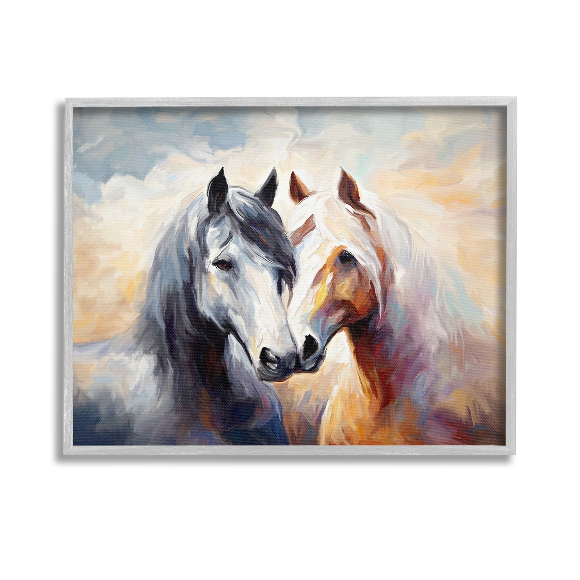 Stupell Industries Horse Pair & Sunrise Animals & Insects Painting Gray Framed Art Print Wall Art, 14 x 11