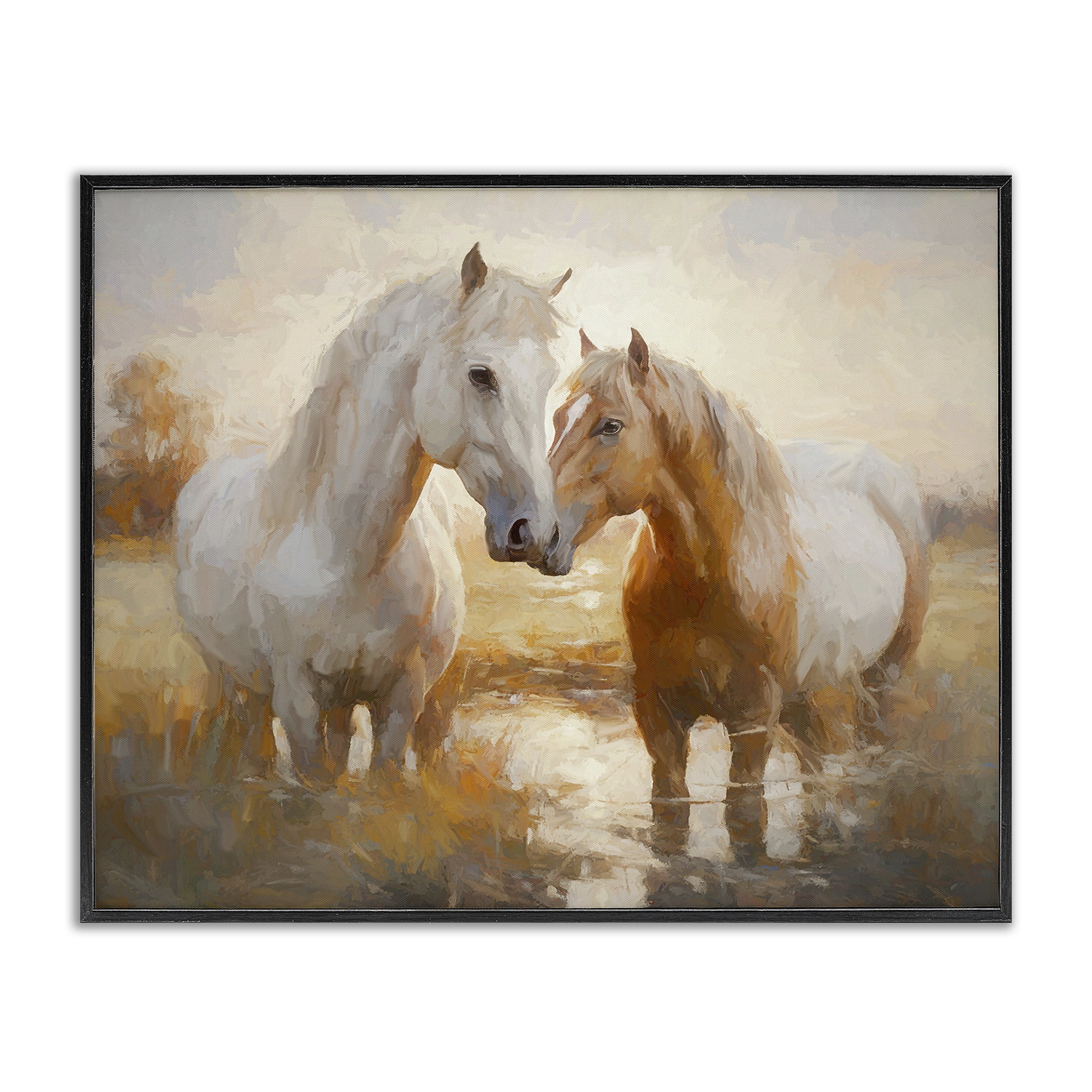 Stupell Industries Horse Pair in River Animals & Insects Painting Black Framed Art Print Wall Art, 30 x 24