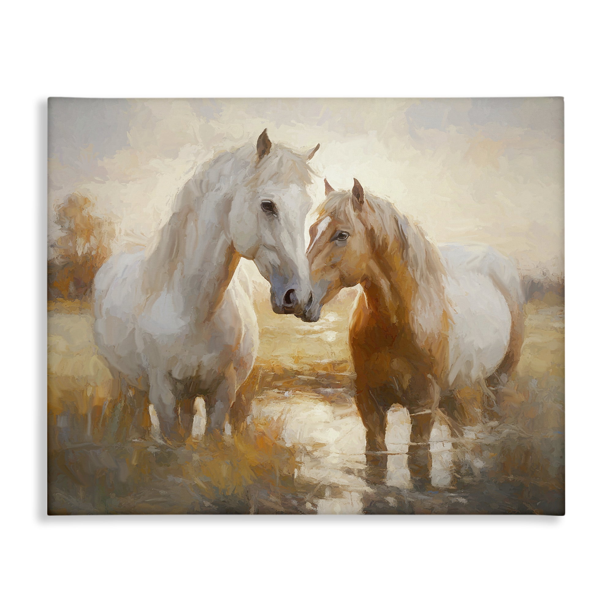 Stupell Industries Horse Pair in River Animals & Insects Painting Gallery Wrapped Canvas Art Print Wall Art, 30 x 24