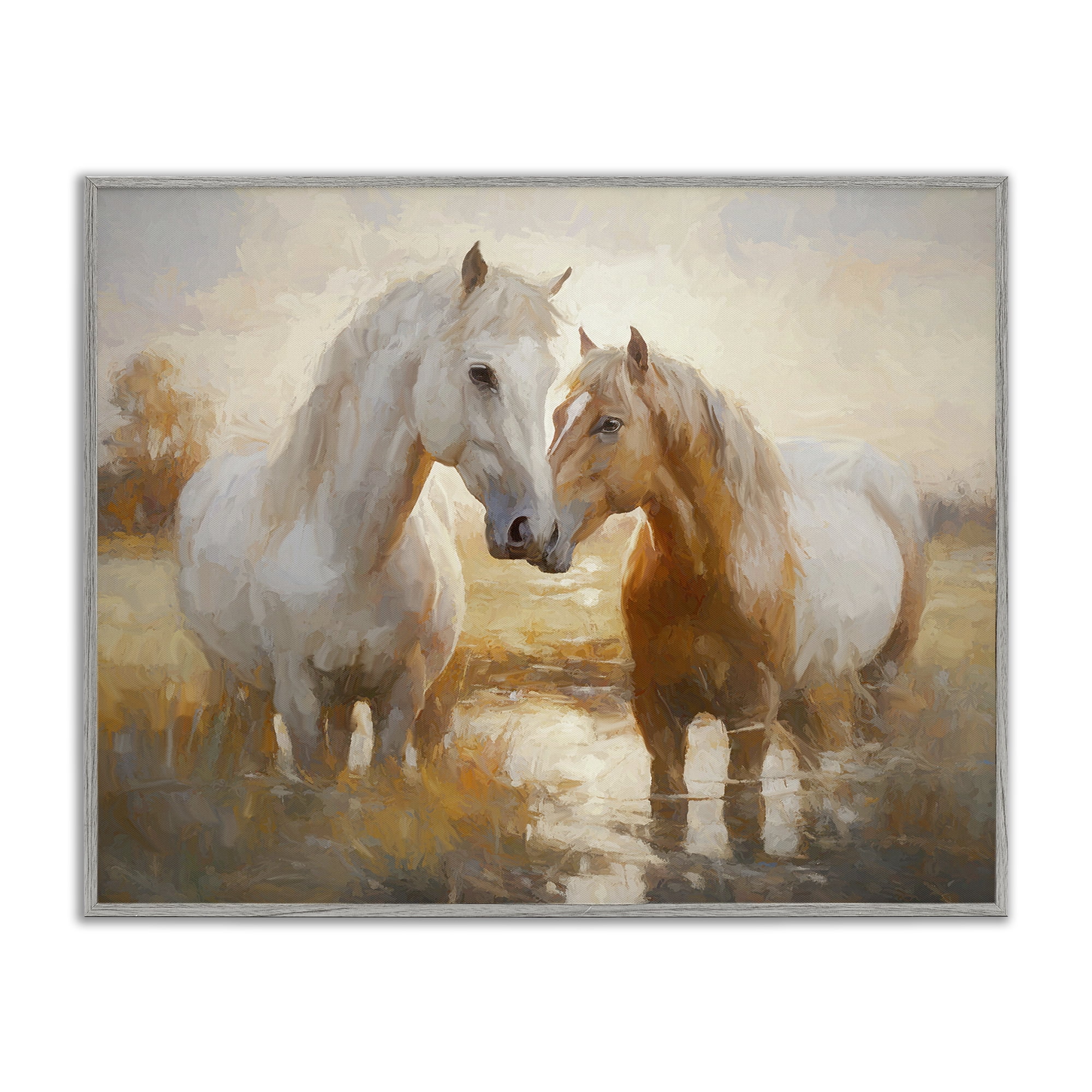 Stupell Industries Horse Pair in River Animals & Insects Painting Gray Framed Art Print Wall Art, 14 x 11
