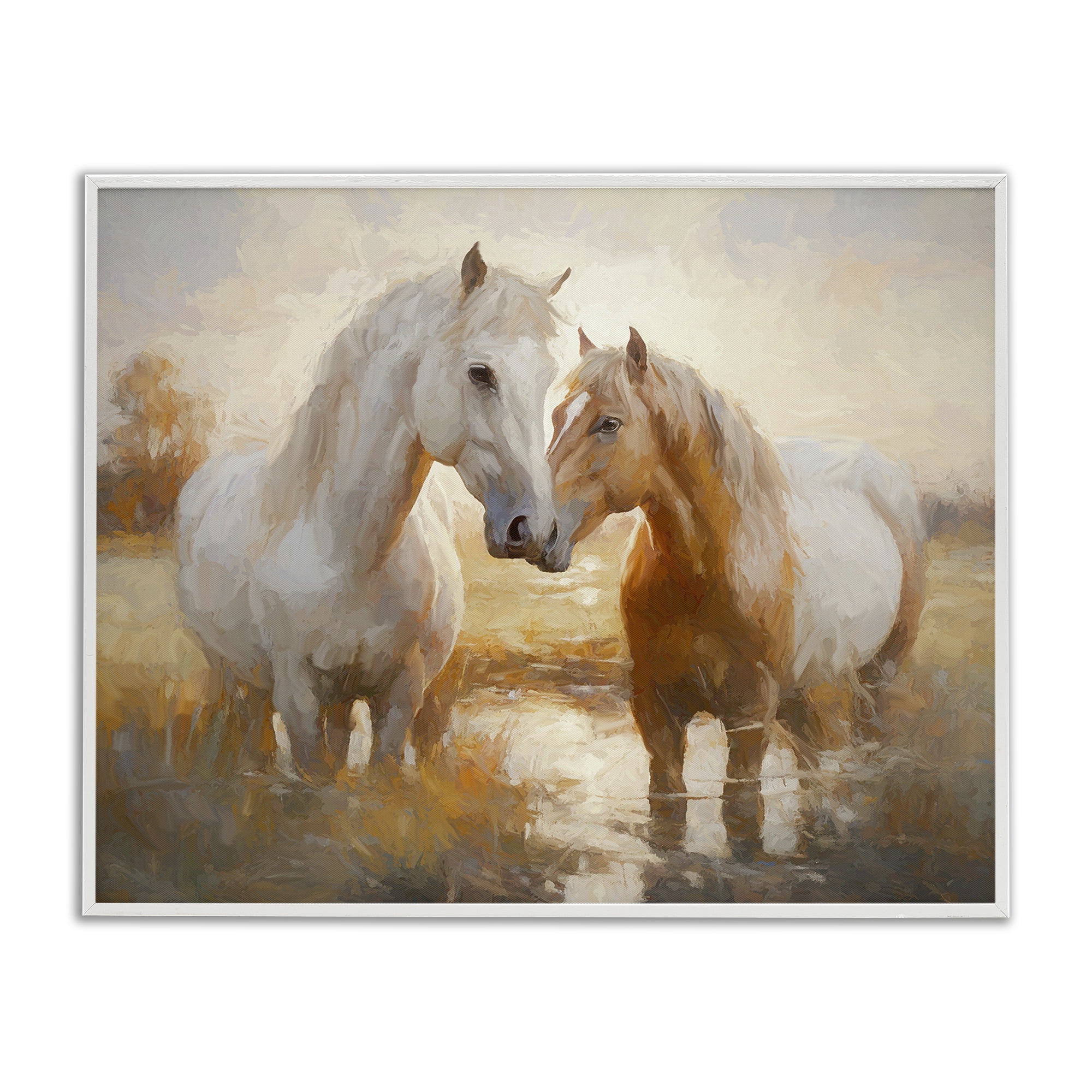 Stupell Industries Horse Pair in River Animals & Insects Painting White Framed Art Print Wall Art, 20 x 16