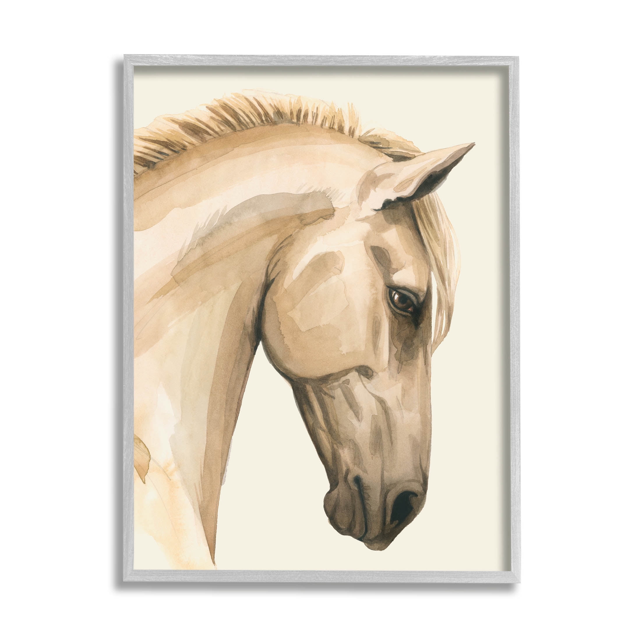 Stupell Industries Horse Portrait Farm Animal Graphic Art Gray Framed Art Print Wall Art, Design by Grace Popp