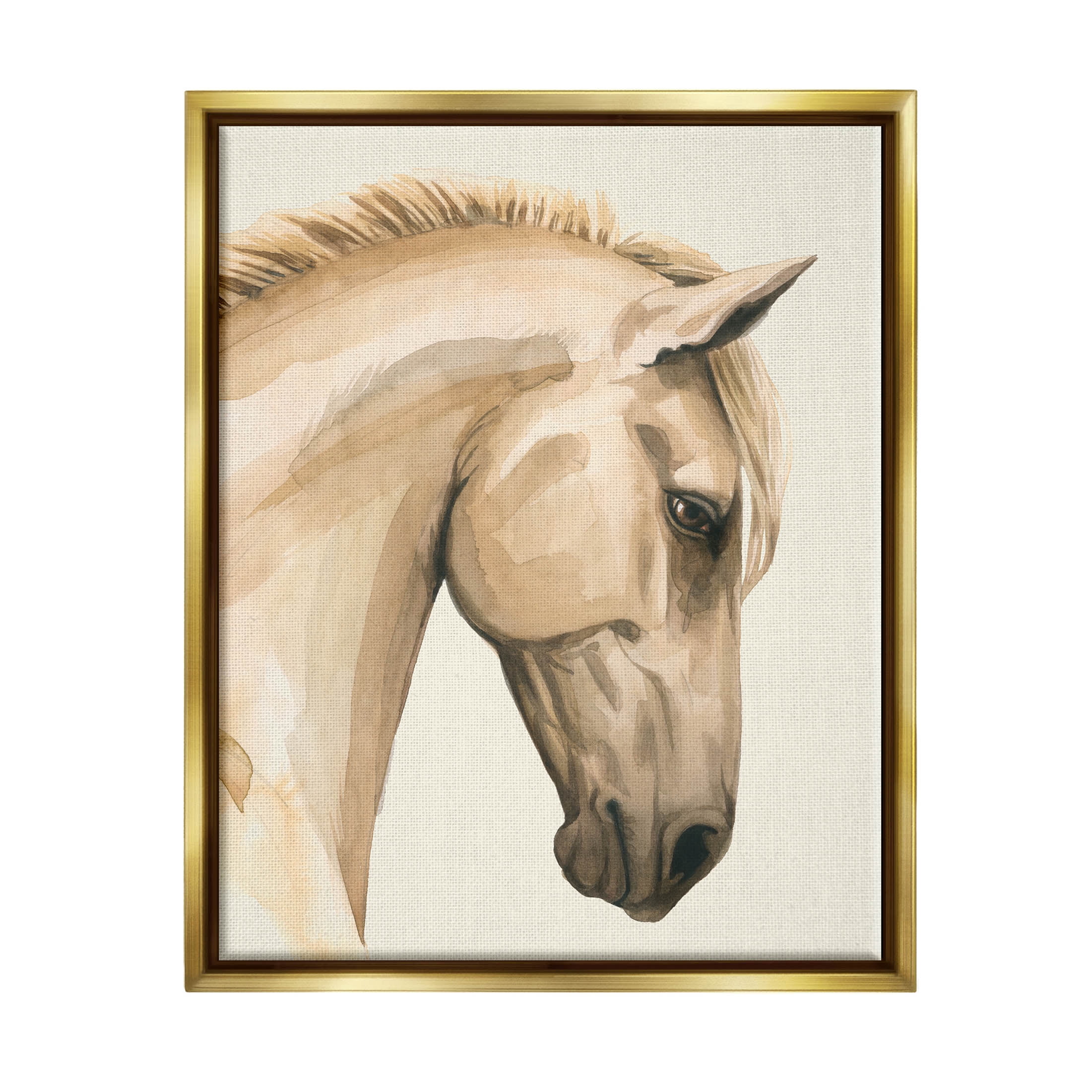 Stupell Industries Horse Portrait Farm Animal Graphic Art Metallic Gold Floating Framed Canvas Print Wall Art, Design by Grace Popp