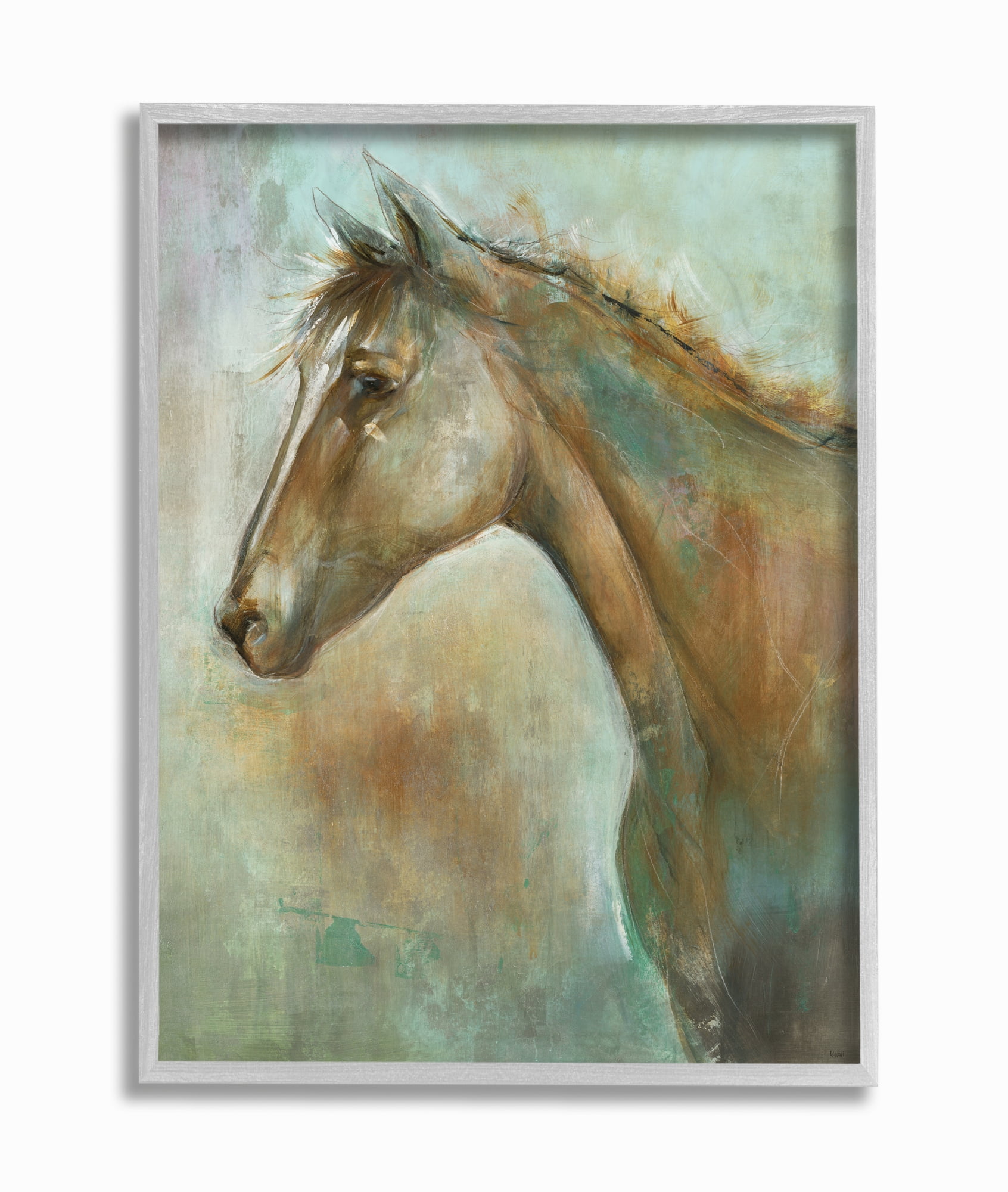 Stupell Industries Horse Portrait Green Brown Animal Painting Framed Wall Art by Third and Wall