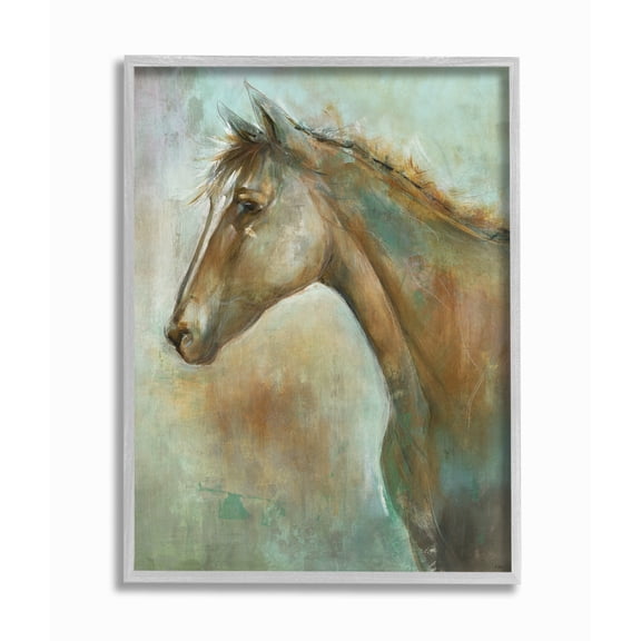 Stupell Industries Horse Portrait Green Brown Animal Painting Framed Wall Art by Third and Wall
