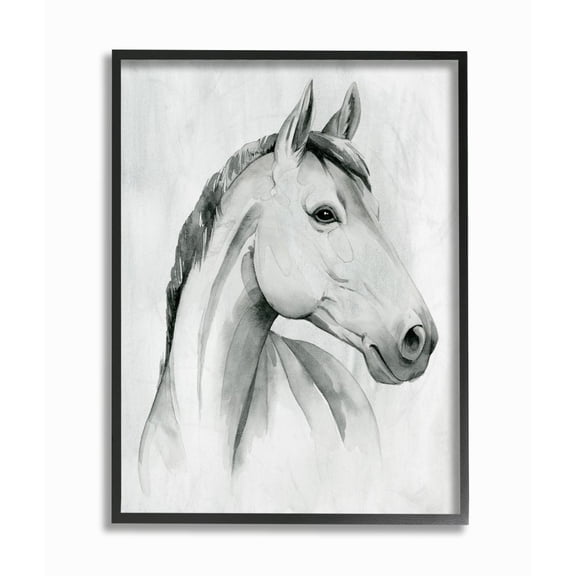 Stupell Industries Horse Portrait Grey Drawing Design Graphic Art Black Framed Art Print Wall Art, 11x14, by Grace Popp