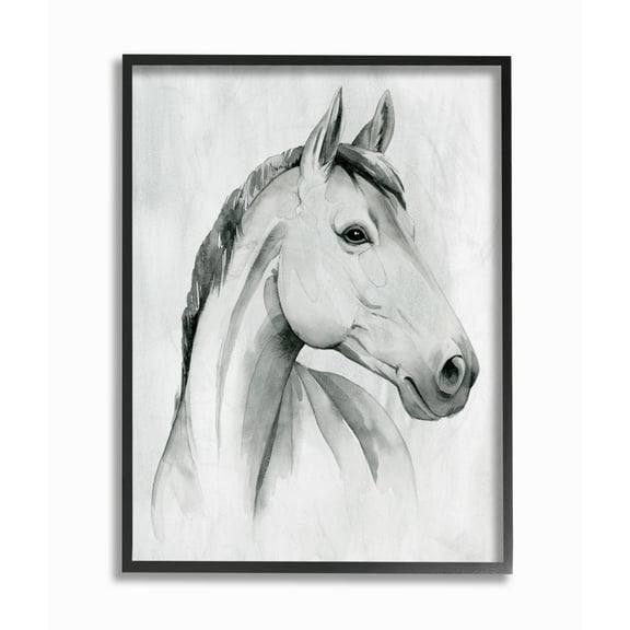 Stupell Industries Horse Portrait Grey Drawing Design Graphic Art Black Framed Art Print Wall Art, 16x20, by Grace Popp
