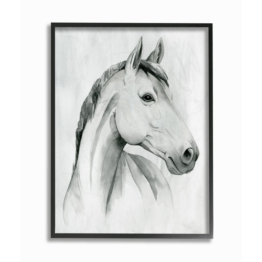 Stupell Industries Horse Portrait Grey Drawing Design Graphic Art Black Framed Art Print Wall Art, 24x30, by Grace Popp