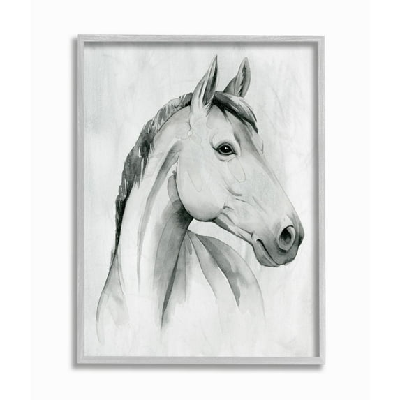 Stupell Industries Horse Portrait Grey Drawing Design Graphic Art Gray Framed Art Print Wall Art, 11x14, by Grace Popp