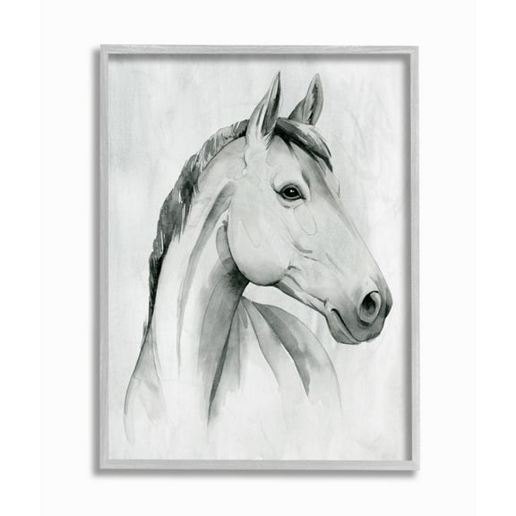 Stupell Industries Horse Portrait Grey Drawing Design Graphic Art Gray Framed Art Print Wall Art, 11x14, by Grace Popp