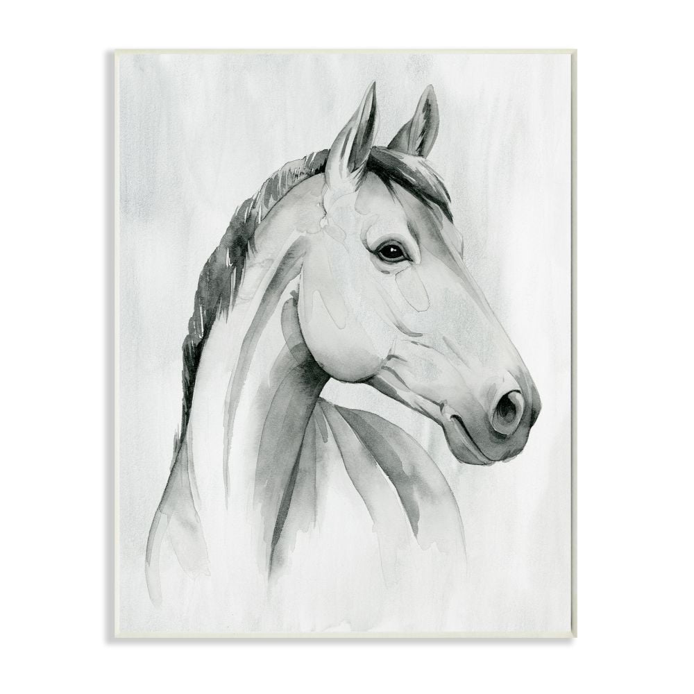 Stupell Industries Horse Portrait Grey Drawing Design Wall Plaque by Grace Popp