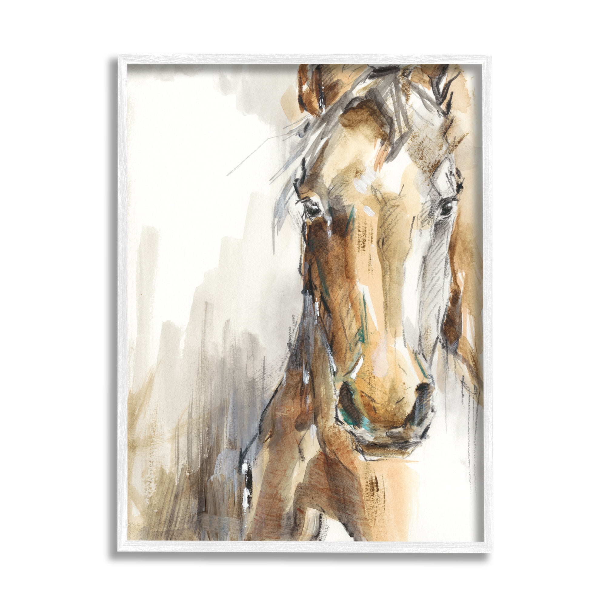 White Framed Horse Portrait Watercolor Canvas Art, 16 x 20