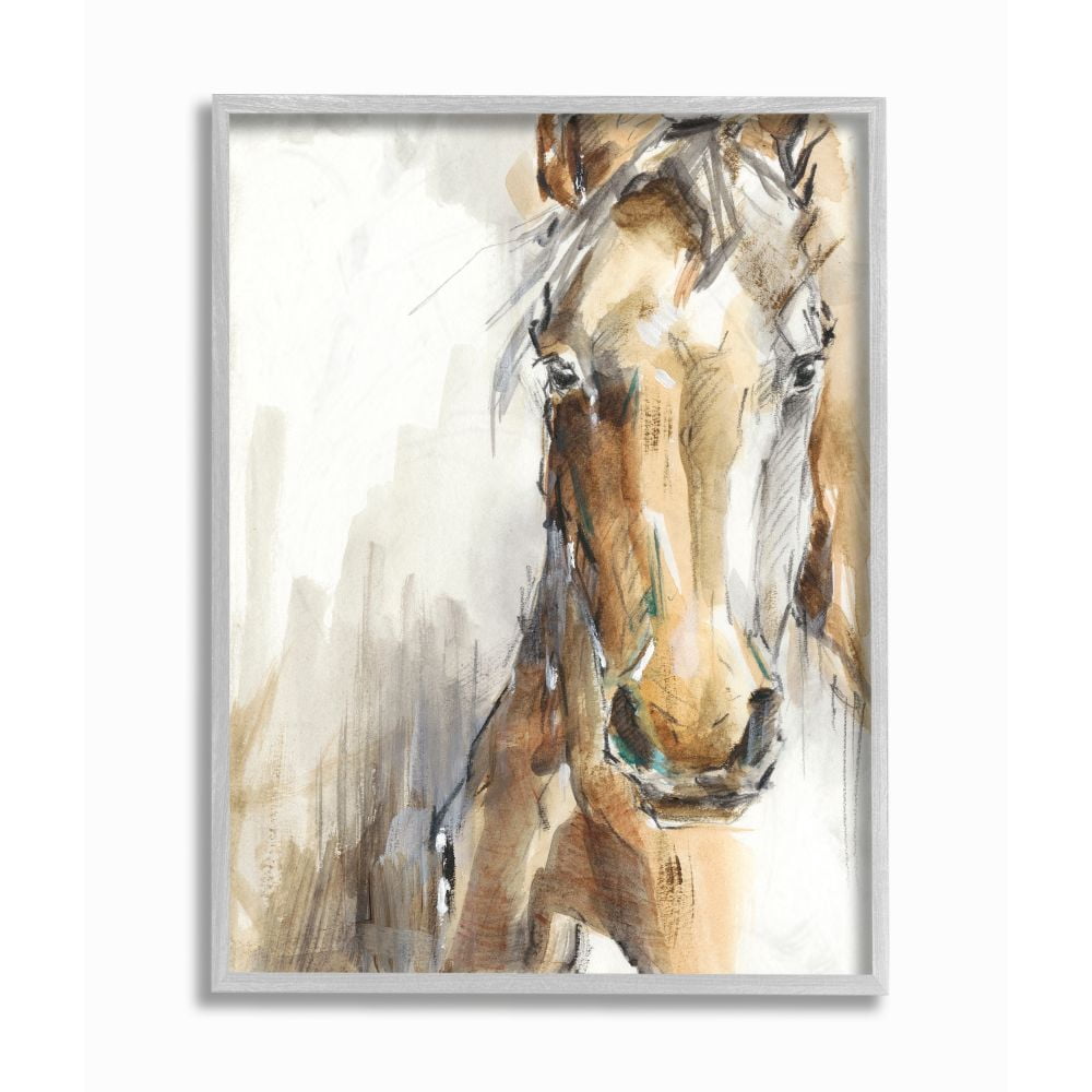 Stupell Industries Horse Portrait Orange Brown Animal Watercolor Painting Framed Wall Art by Ethan Harper
