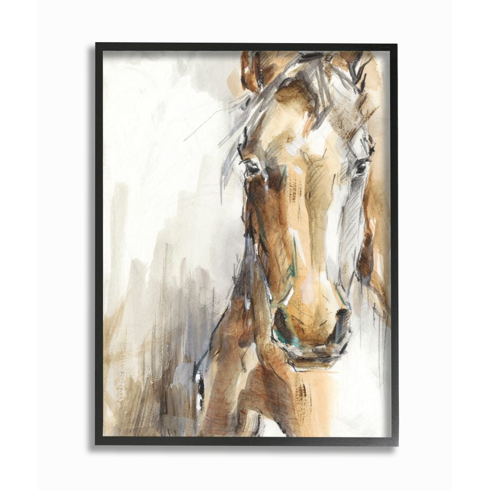 Stupell Industries Horse Portrait Orange Brown Animal Watercolor Painting Framed Wall Art by Ethan Harper