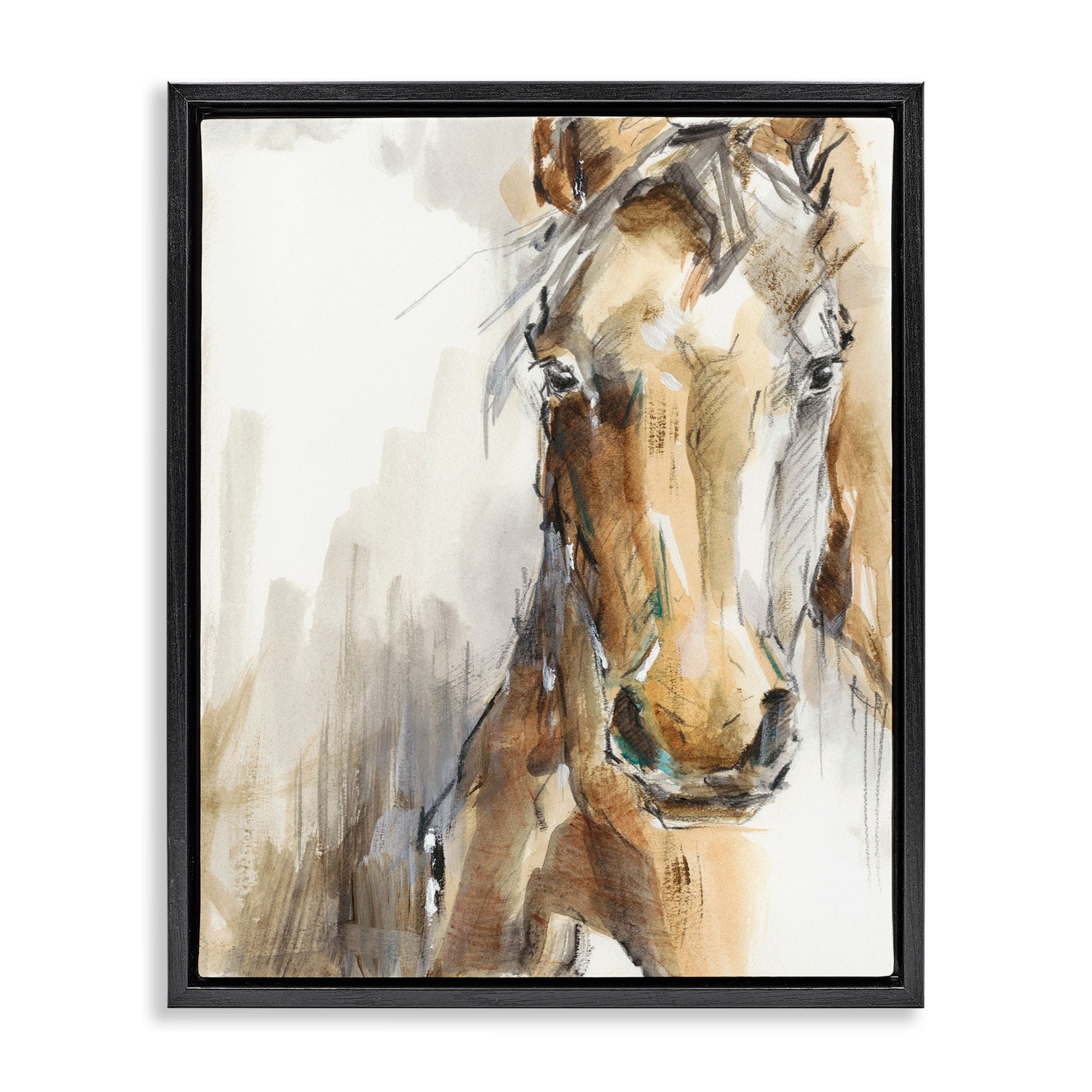Ethan Harper Horse Portrait Watercolor Canvas with Black Frame