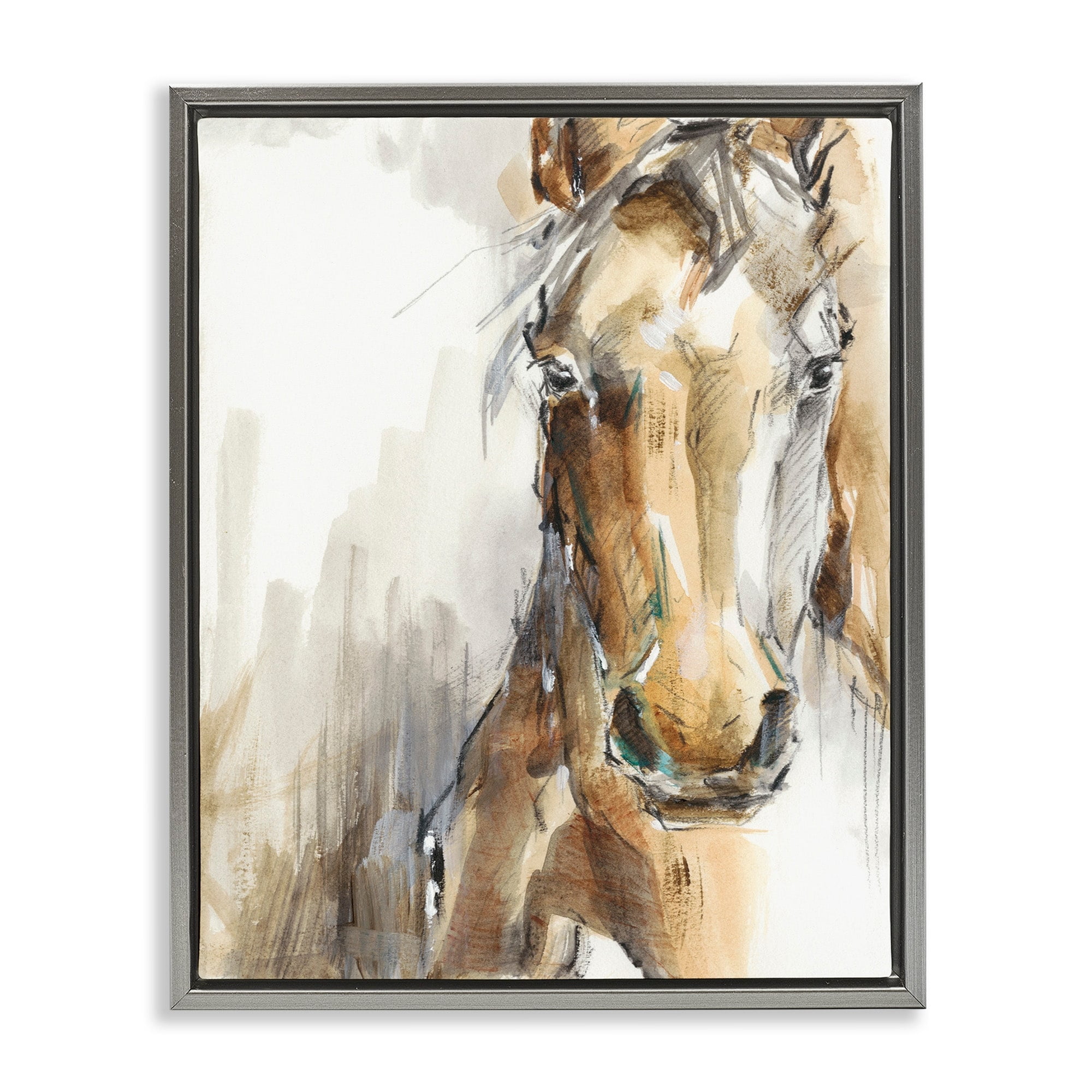 Stupell Industries Horse Portrait Orange Brown Animal Watercolor Painting Luster Gray Framed Floating Canvas Wall Art, 16x20, by Ethan Harper