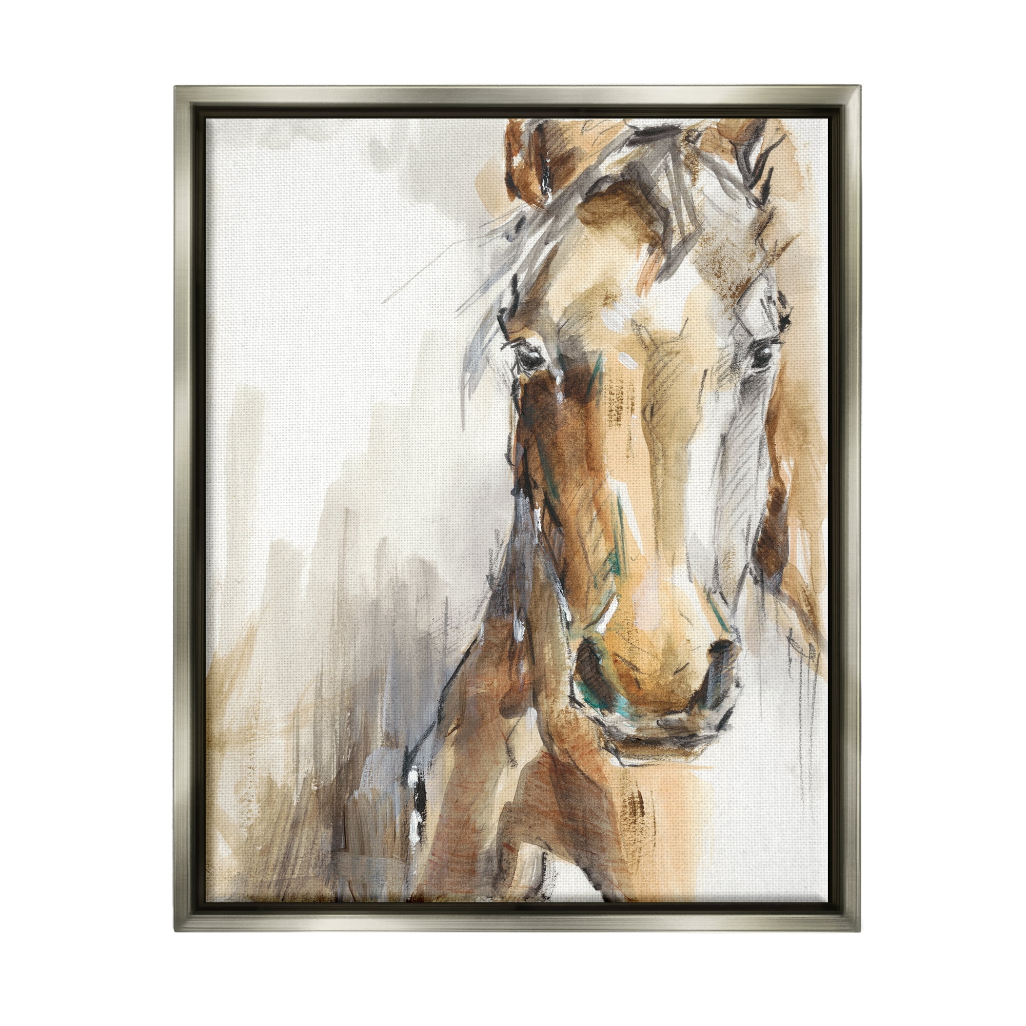 Stupell Industries Horse Portrait Orange Brown Animal Watercolor Painting Luster Gray Framed Floating Canvas Wall Art, 24x30, by Ethan Harper