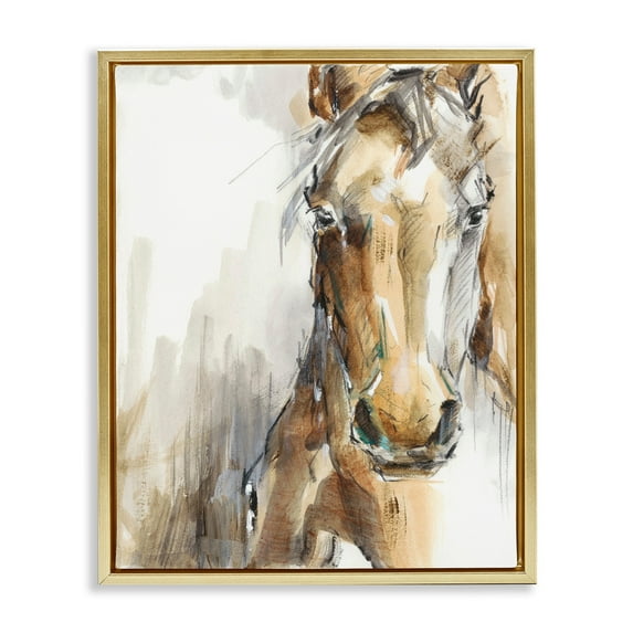 Stupell Industries Horse Portrait Orange Brown Animal Watercolor Painting Metallic Gold Framed Floating Canvas Wall Art, 16x20, by Ethan Harper