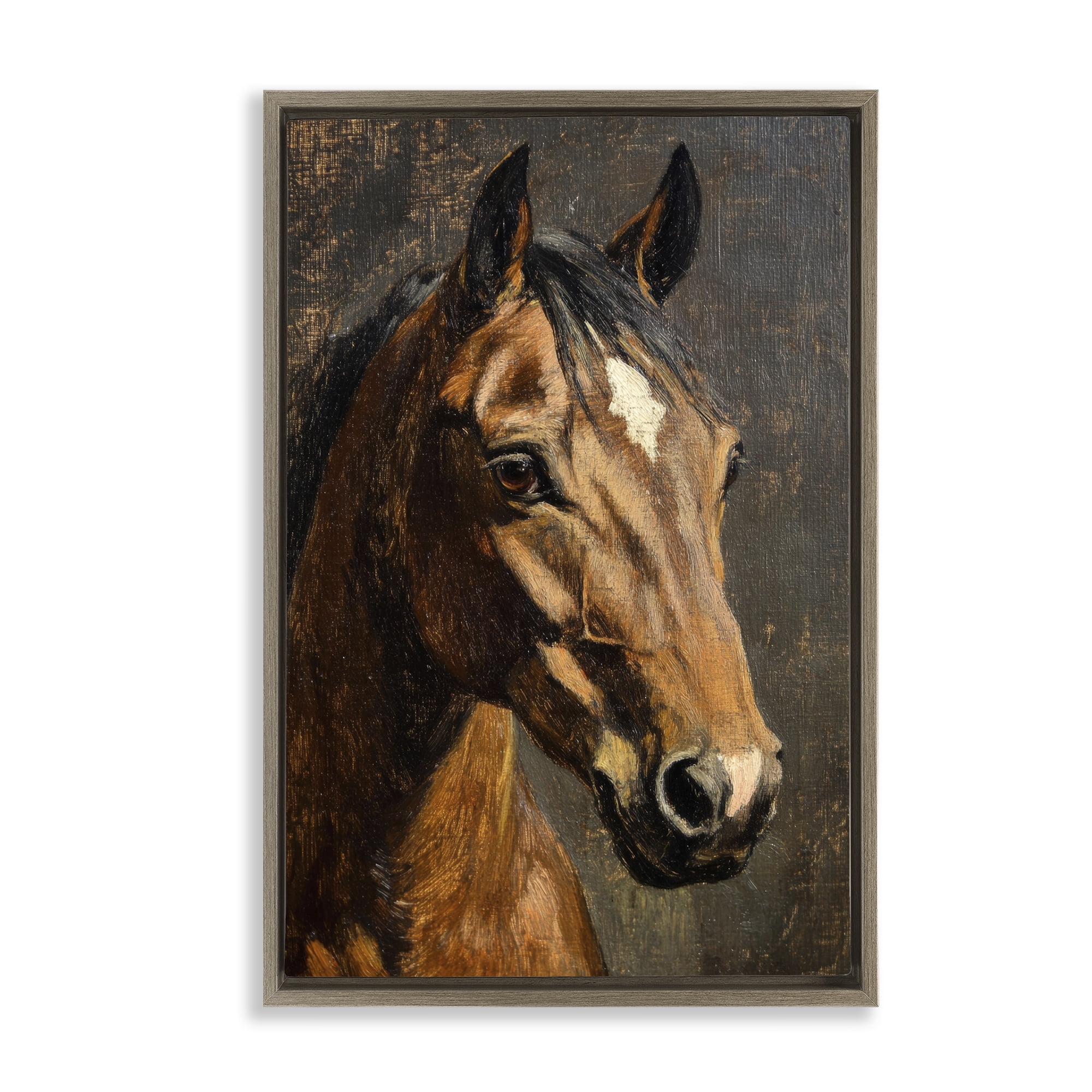 Stupell Industries Horse Portrait Study Brown Framed Floater Canvas Wall Art, design by Petal Prints Design