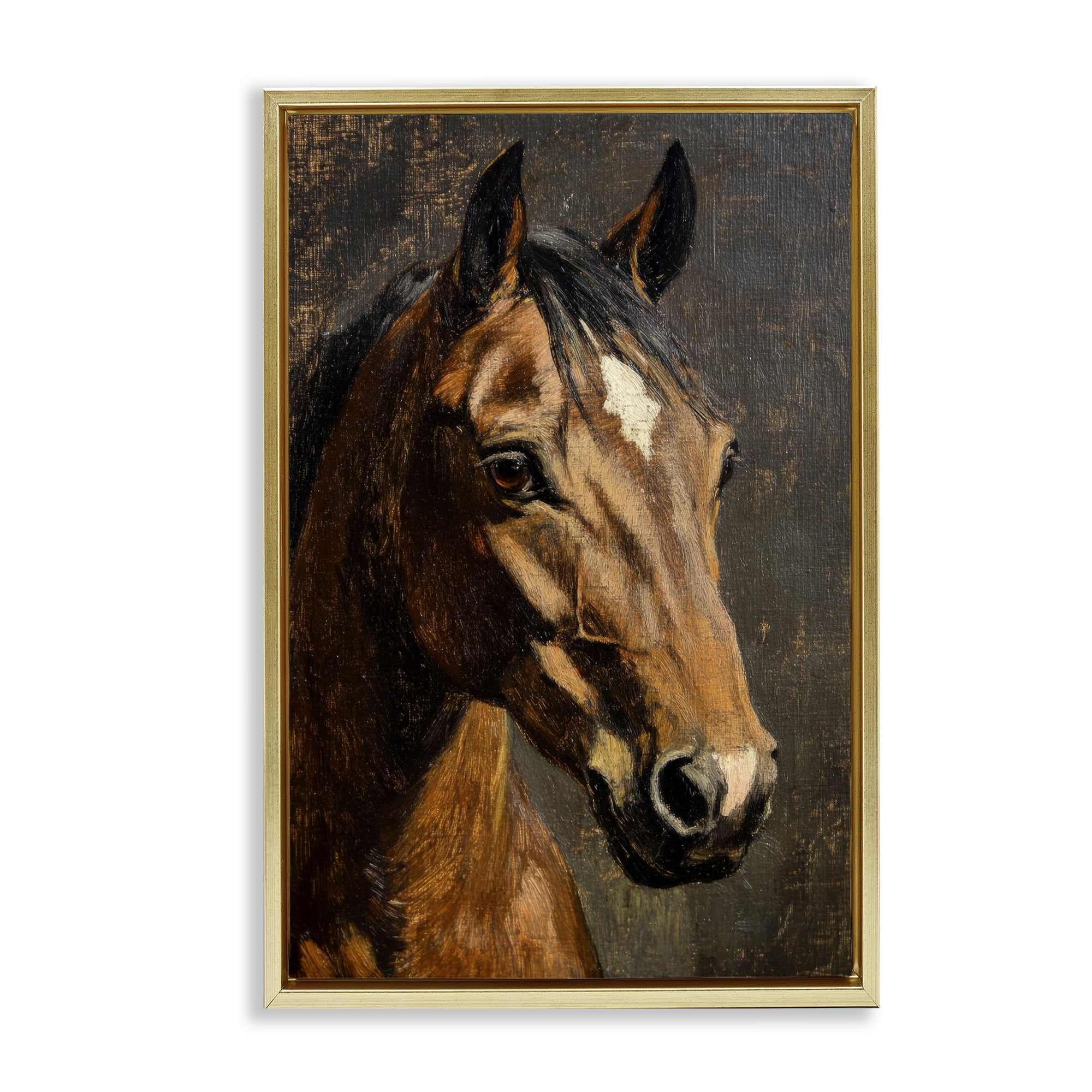 Stupell Industries Horse Portrait Study Gold Framed Floater Canvas Wall Art, design by Petal Prints Design