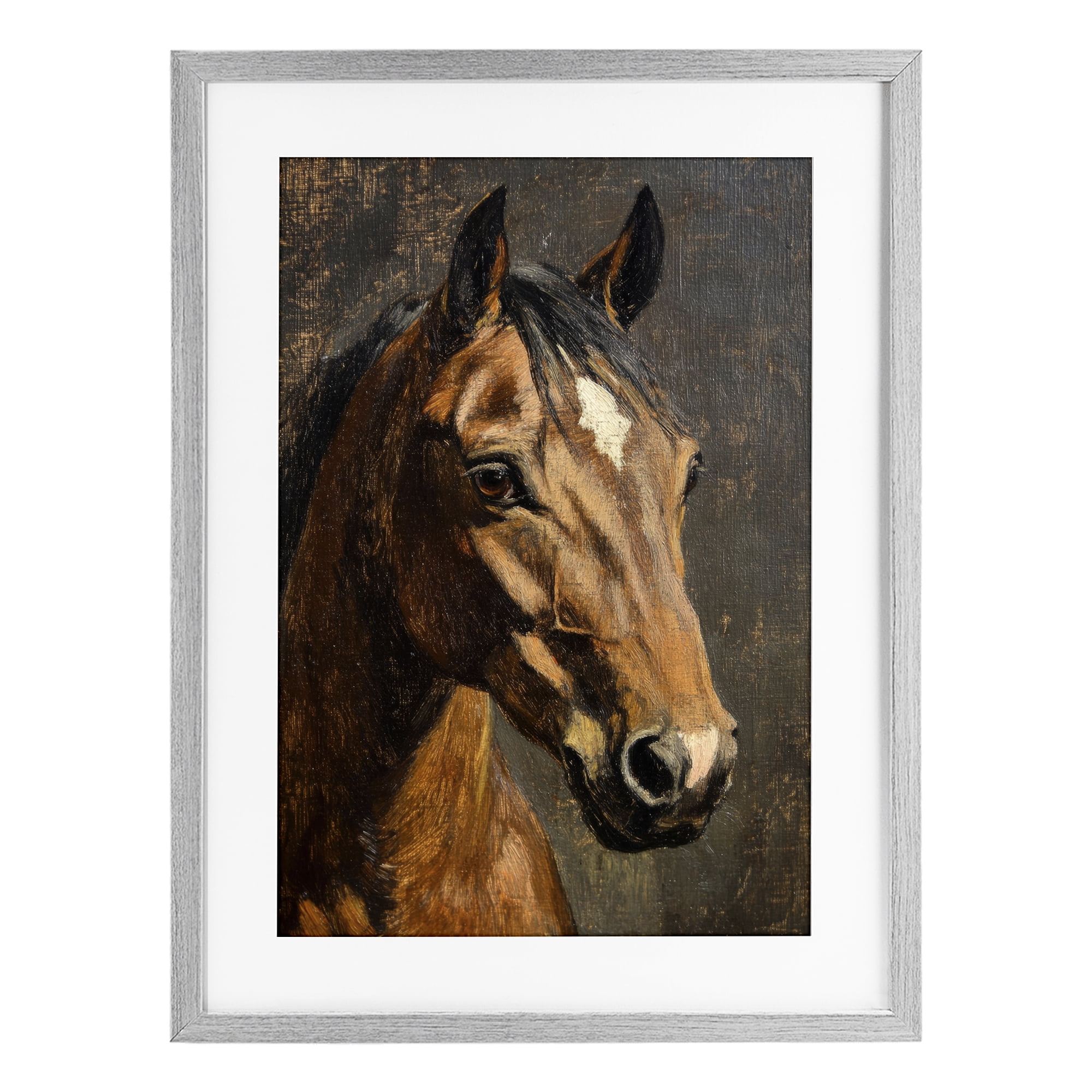 Stupell Industries Horse Portrait Study Gray Framed Print Under Glass, design by Petal Prints Design