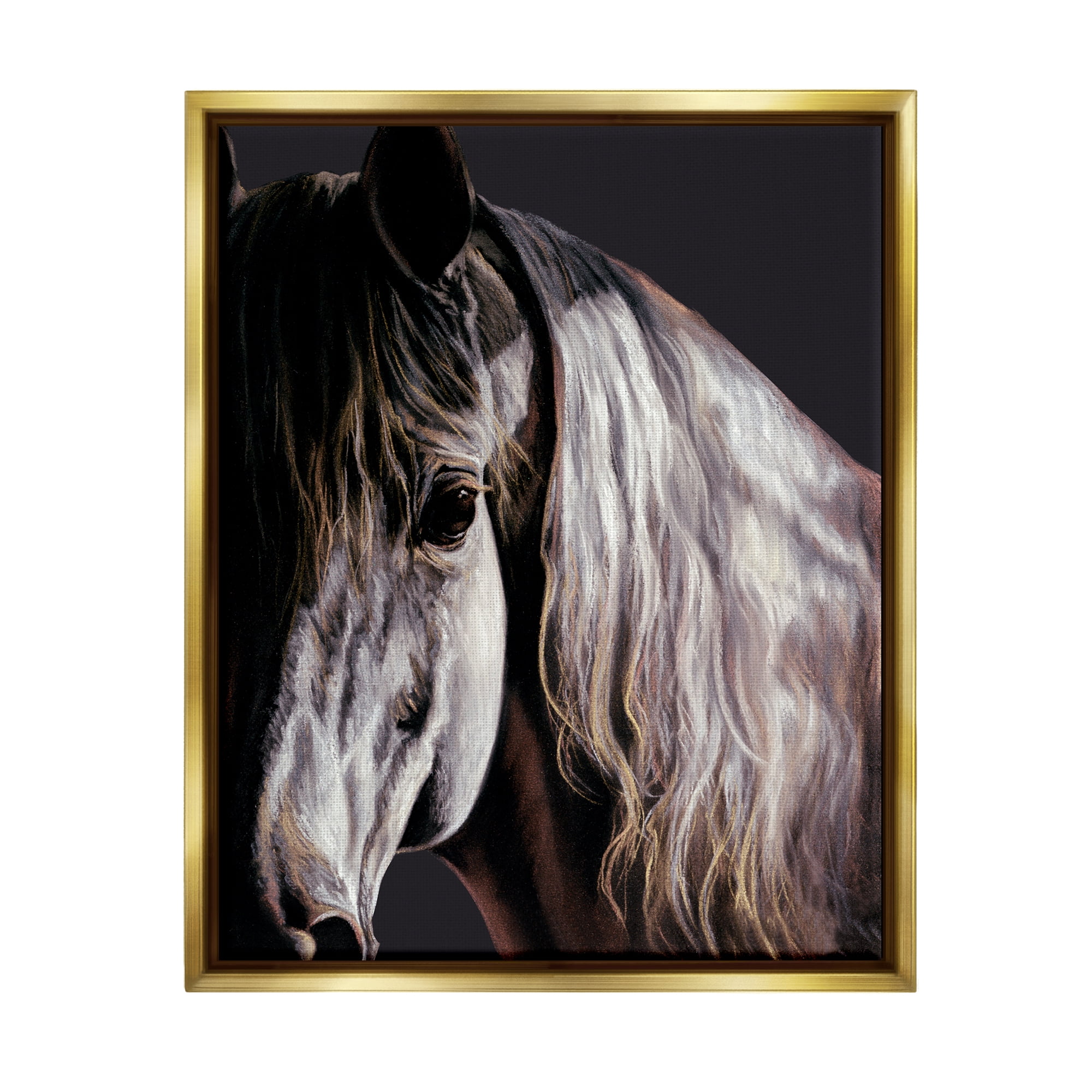 Stupell Industries Horse Portrait in Shadow Animals & Insects Painting Gold Floater Framed Art Print Wall Art, 17 x 21