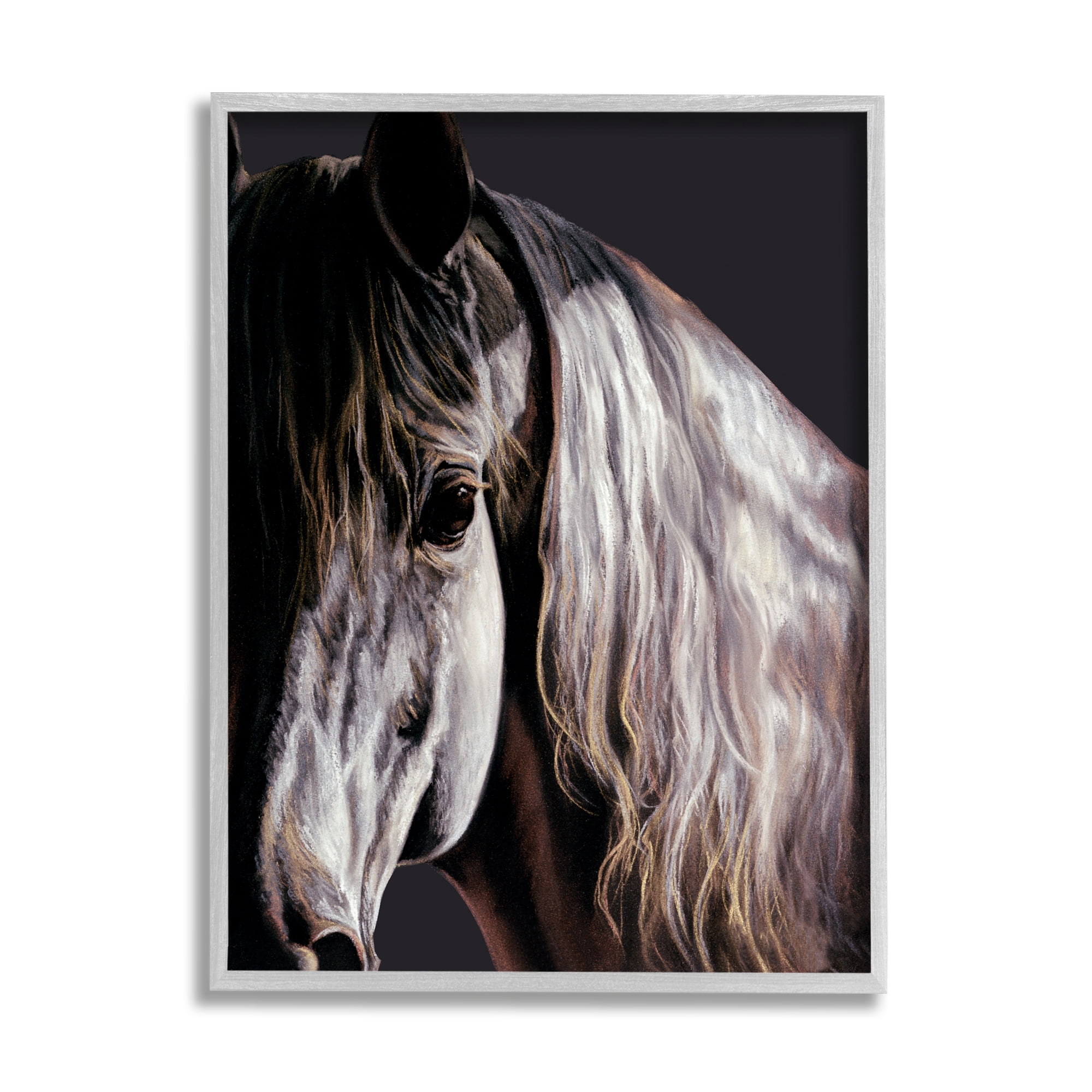 Stupell Industries Horse Portrait in Shadow Animals & Insects Painting Gray Framed Art Print Wall Art, 24 x 30