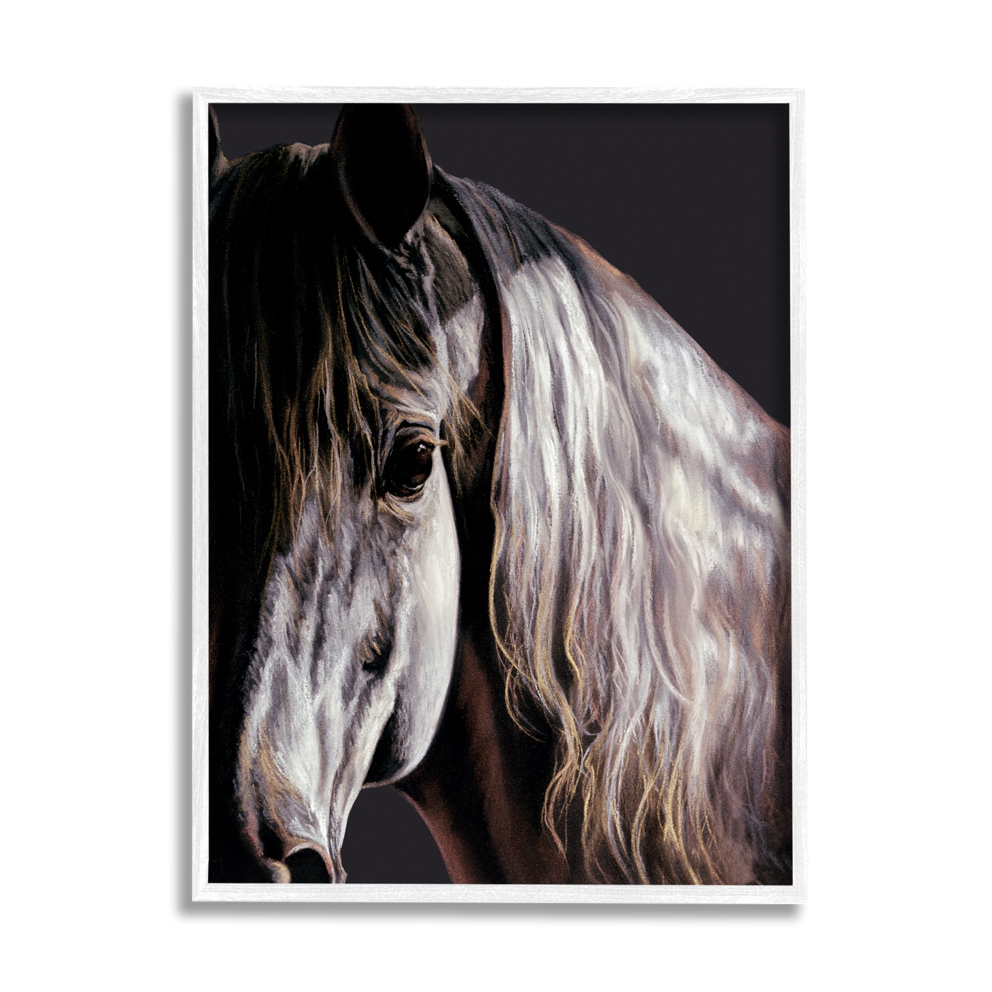 Stupell Industries Horse Portrait in Shadow Animals & Insects Painting White Framed Art Print Wall Art, 16 x 20
